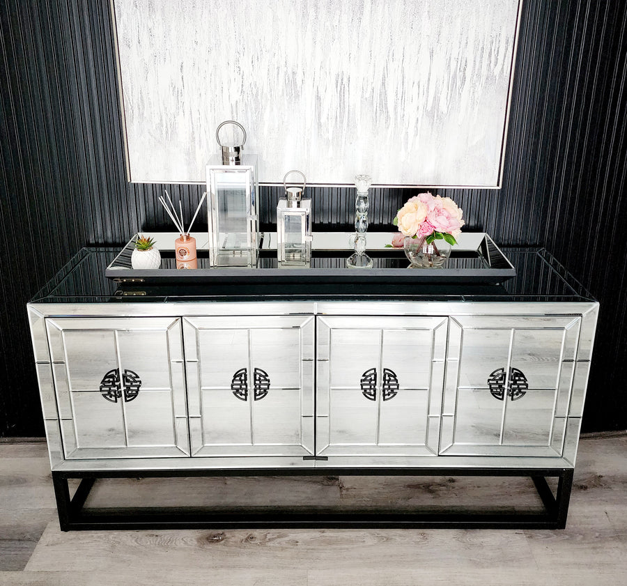 Athens Mirrored Buffet Table -Black