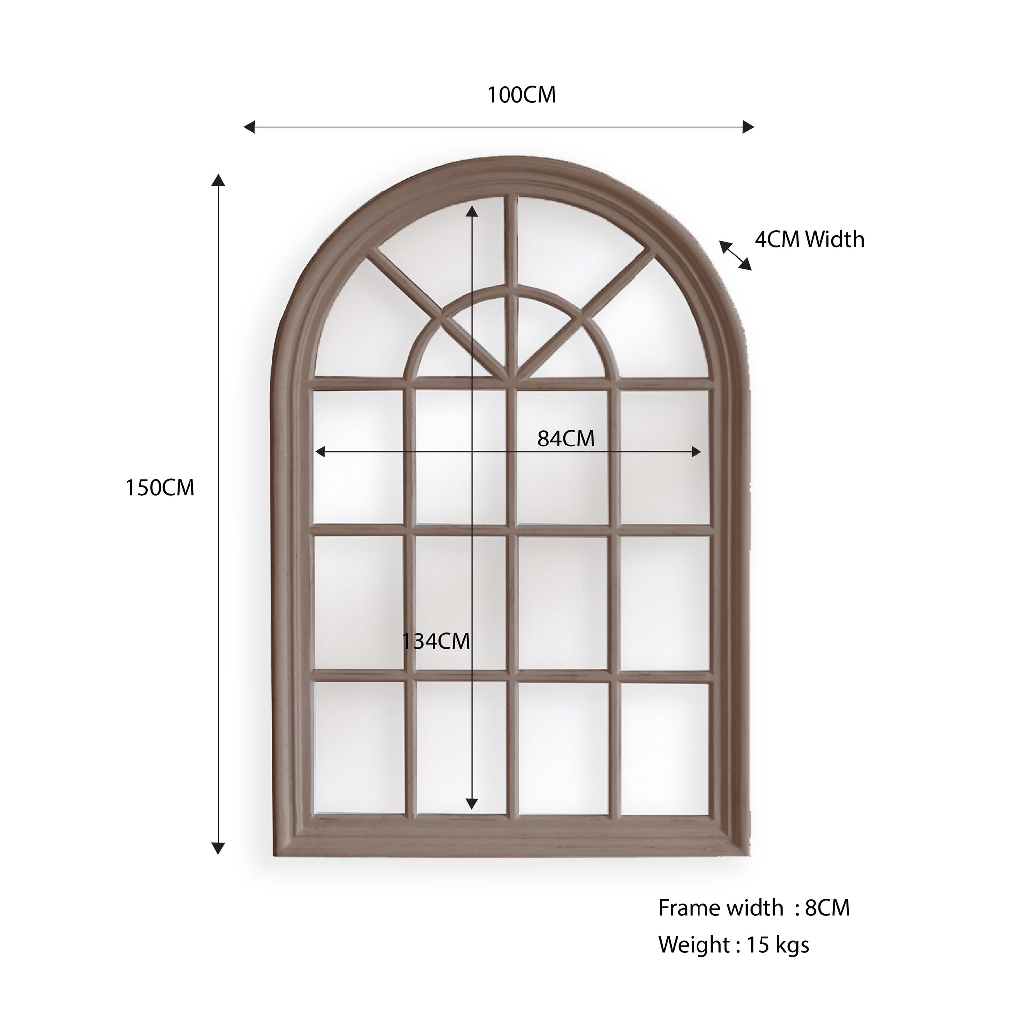 Window Style Mirror - Taupe Arch 100 CM x 150 CM