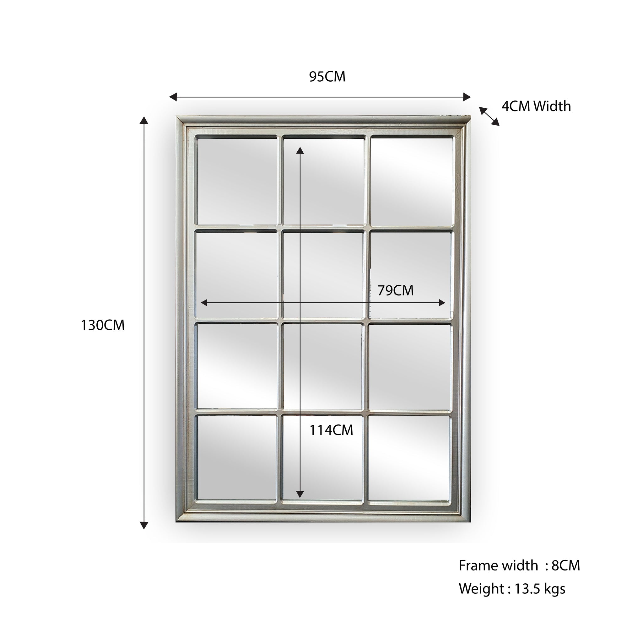 Window Style Mirror - Champagne Rectangle 95cm x 130cm