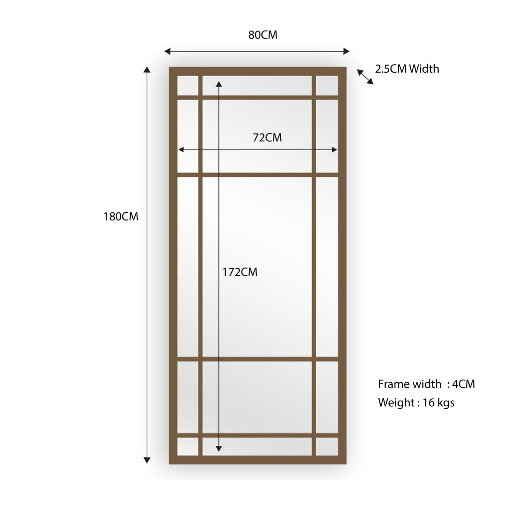 Window Style Mirror Full Length - Wooden 80 CM x 180 CM