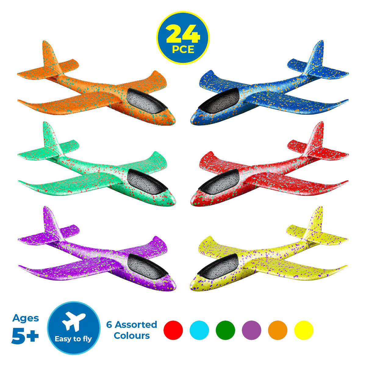 Party Central 24PCE Aerodynamic Foam Glider Planes Various Colours 37 x 48cm