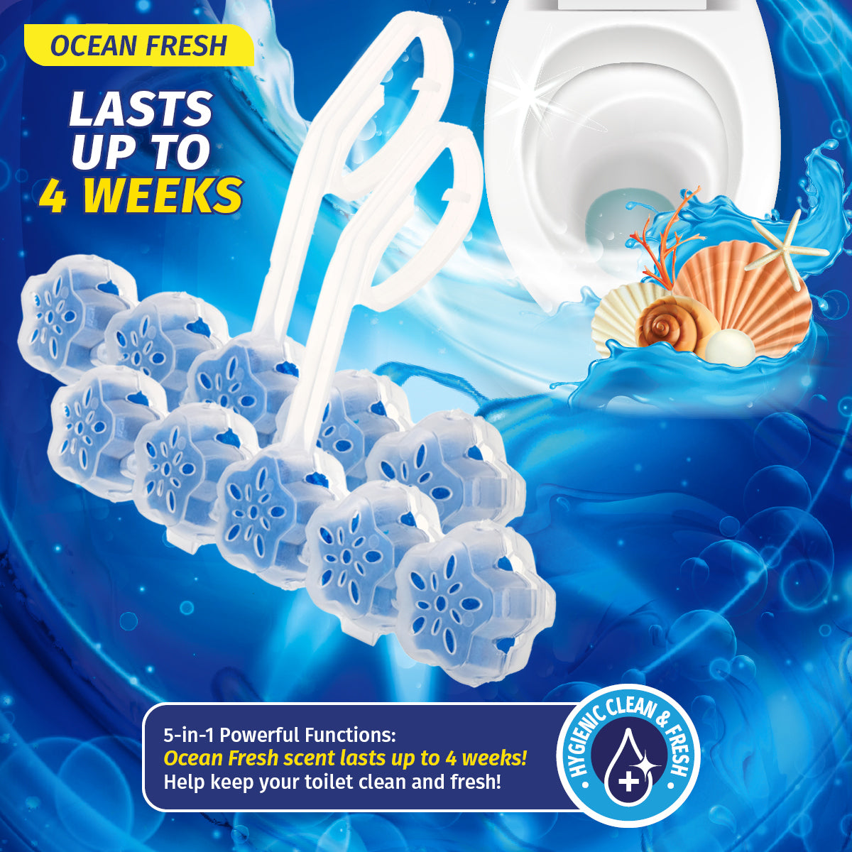 Xtra Kleen 72PCE 45g Toilet Rim Clip-On Deodoriser Foaming Action Ocean Fresh