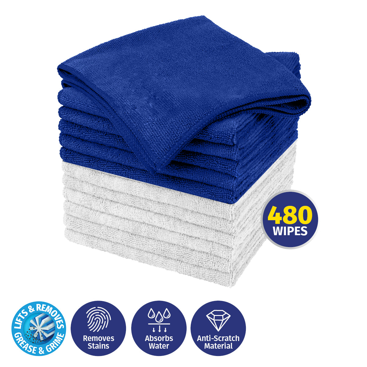 Xtra Kleen 480PCE Microfibre Cloths 200GSM Absorbent Multipurpose 30 x 30cm