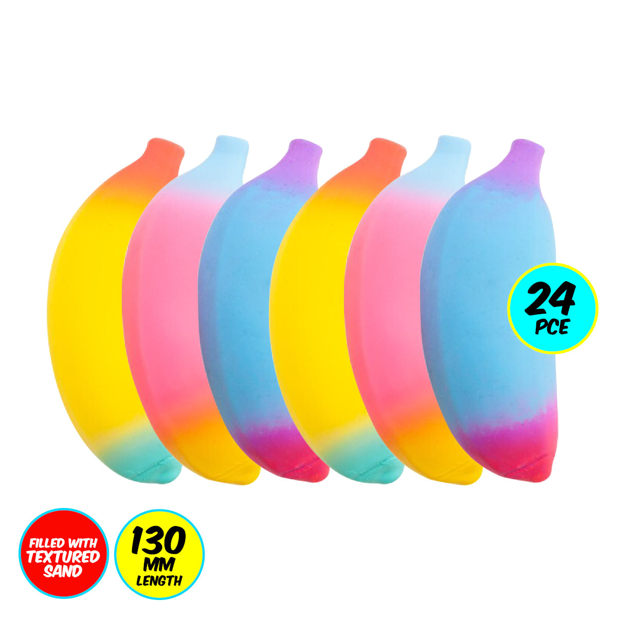 Party Central 24PCE Squeezy Bananas Bright Stretchy Squishy Sensory Play 13cm