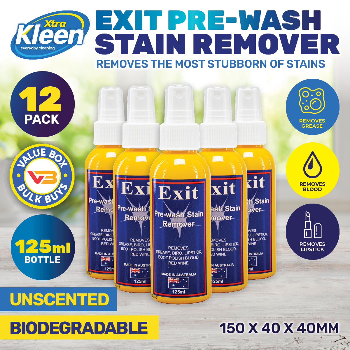 X-tra Kleen 12PCE Exit Pre-Wash Stain Removing Spray Unscented 125ml