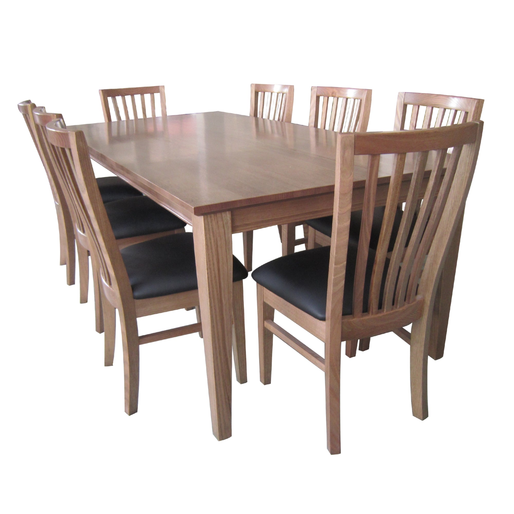 Fairmont 8pc Set Dining Chair PU Leather Seat Slat Back Solid Oak Timber Wood