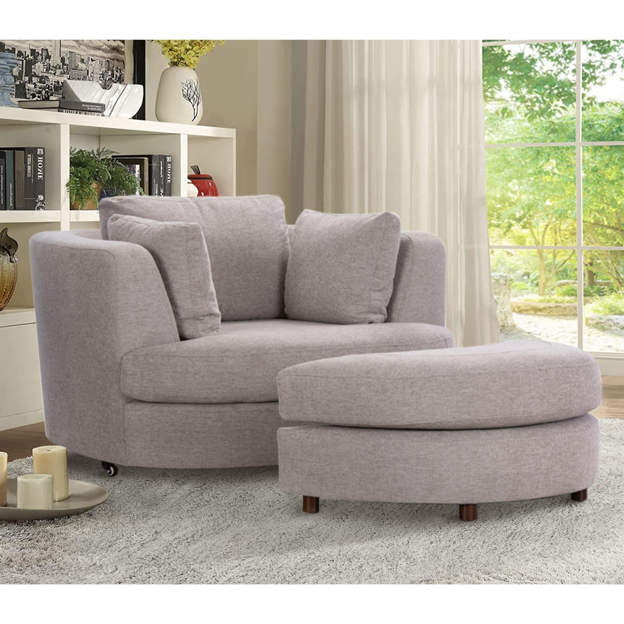 Sunshine Single Sofa Love Chair Fabric Swivel Armchair Ottoman Set - Steel