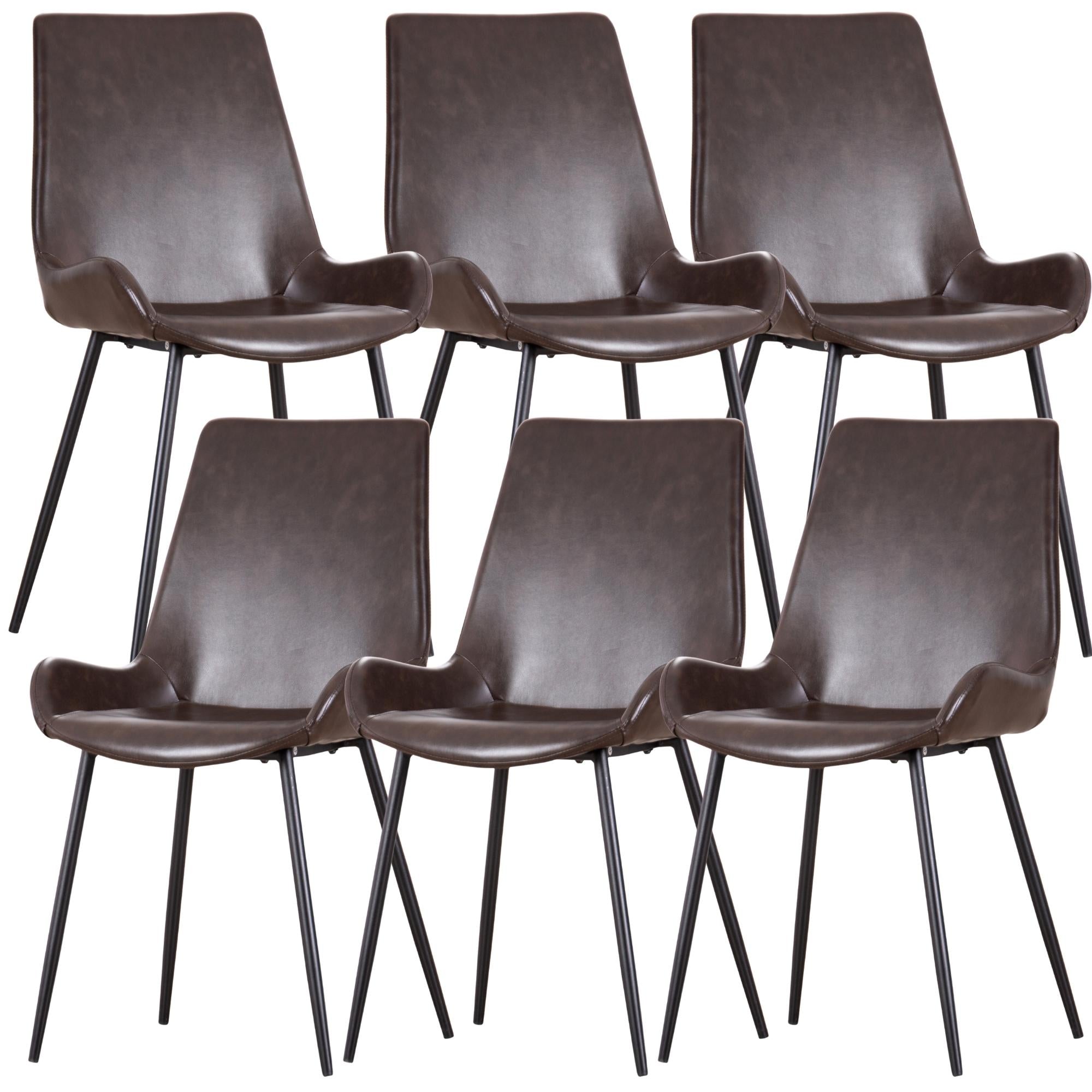 Brando  Set of 6 PU Leather Upholstered Dining Chair Metal Leg - Brown