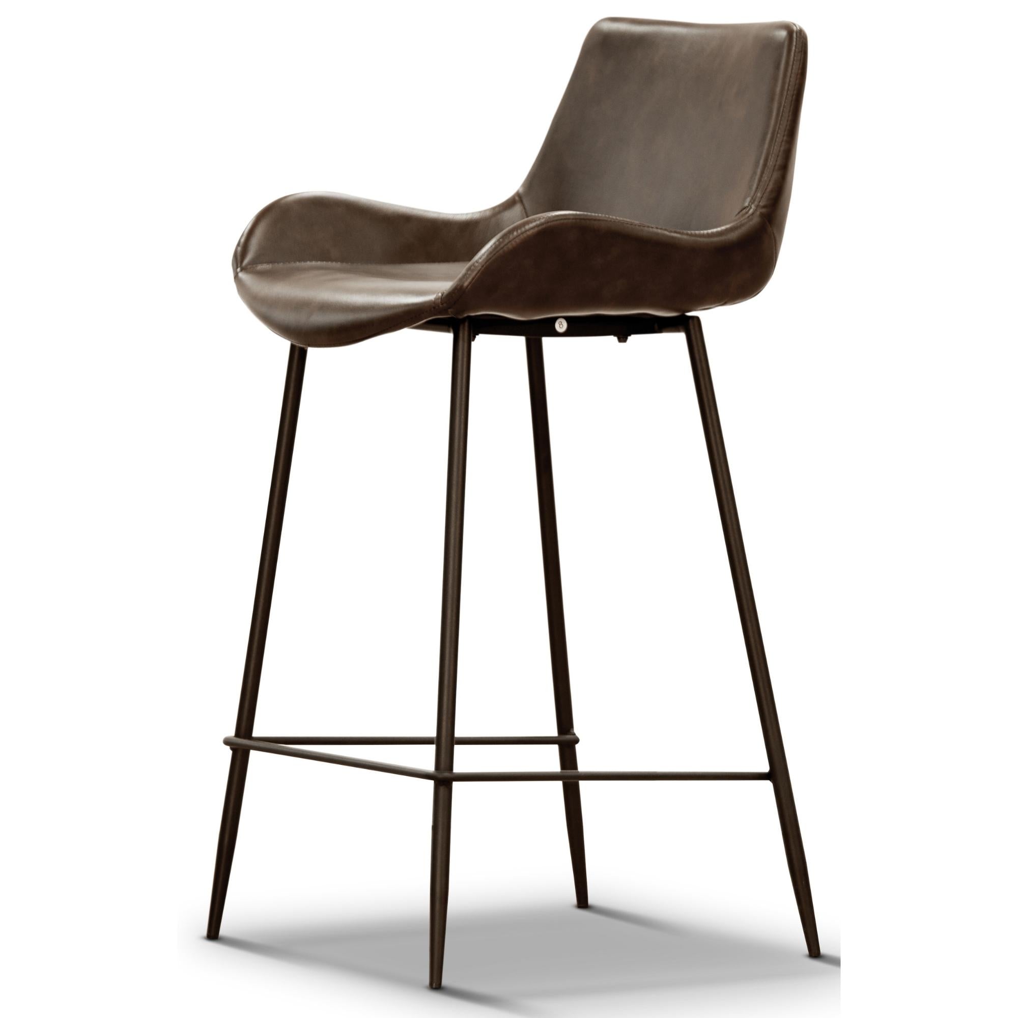 Brando  Set of 4 PU Leather Upholstered Bar Chair Metal Leg Stool - Brown