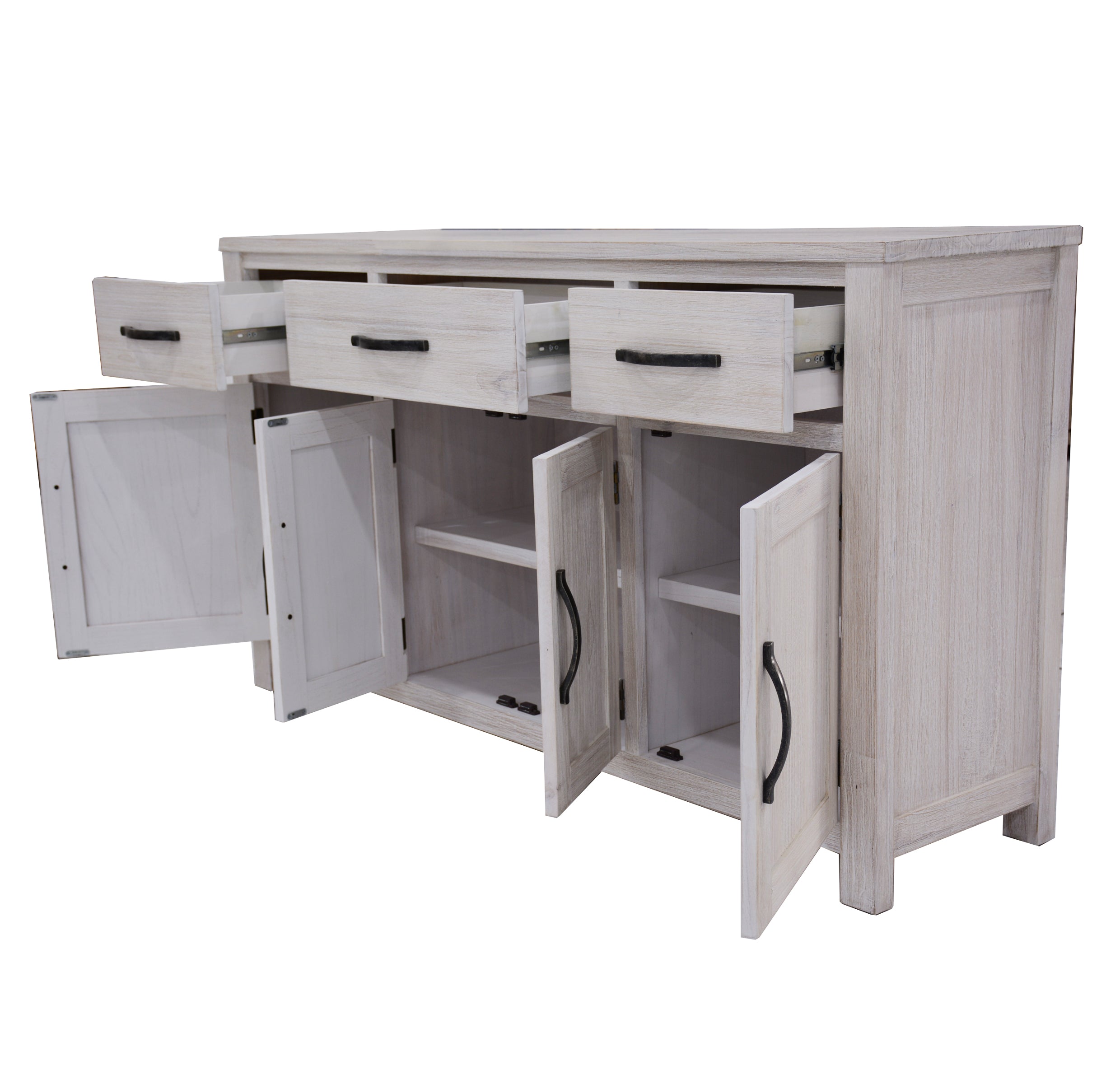 Foxglove Buffet Table 158cm 4 Door 3 Drawer Solid Mt Ash Timber Wood - White