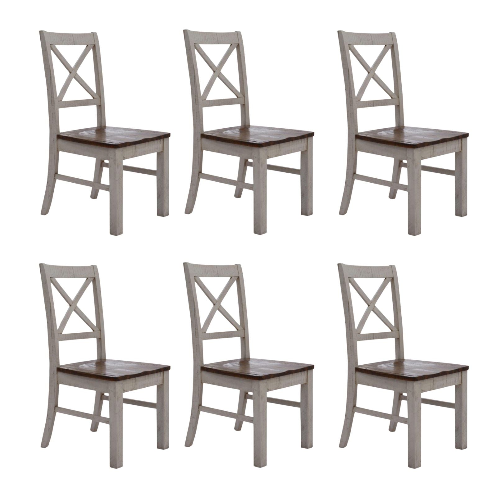 Erica X-Back Dining Chair Set of 6 Solid Acacia Timber Wood Hampton Brown White