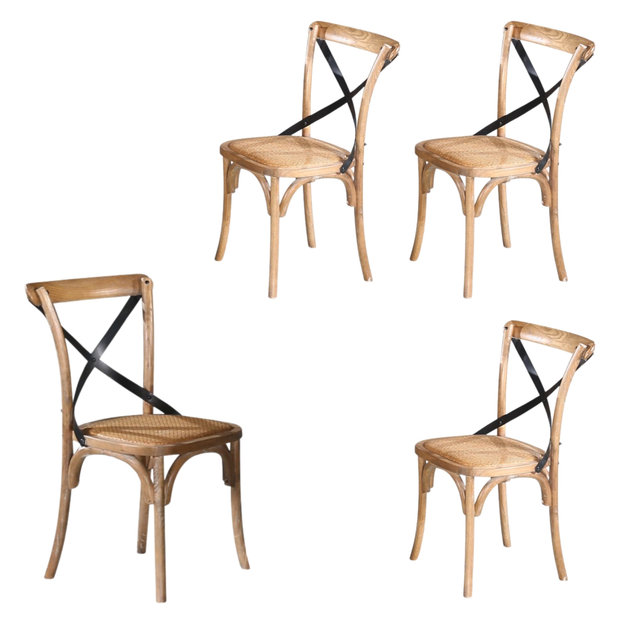 Woodland 4pc Set Dining Chair X-Back Birch Timber Wood Woven Seat Natural