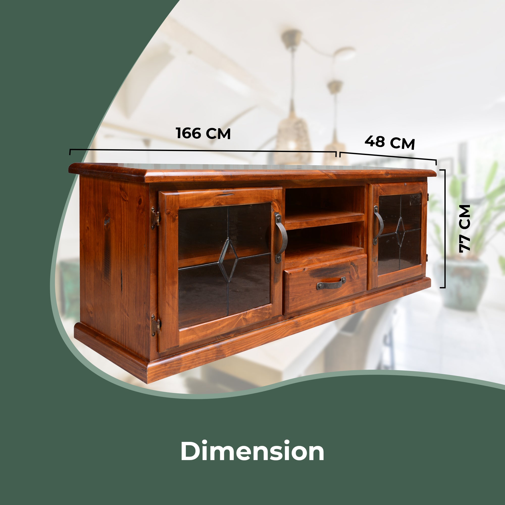 Umber ETU Entertainment TV Unit 166cm 2 Door 1 Drawer Solid Pine Wood - Dark Brown