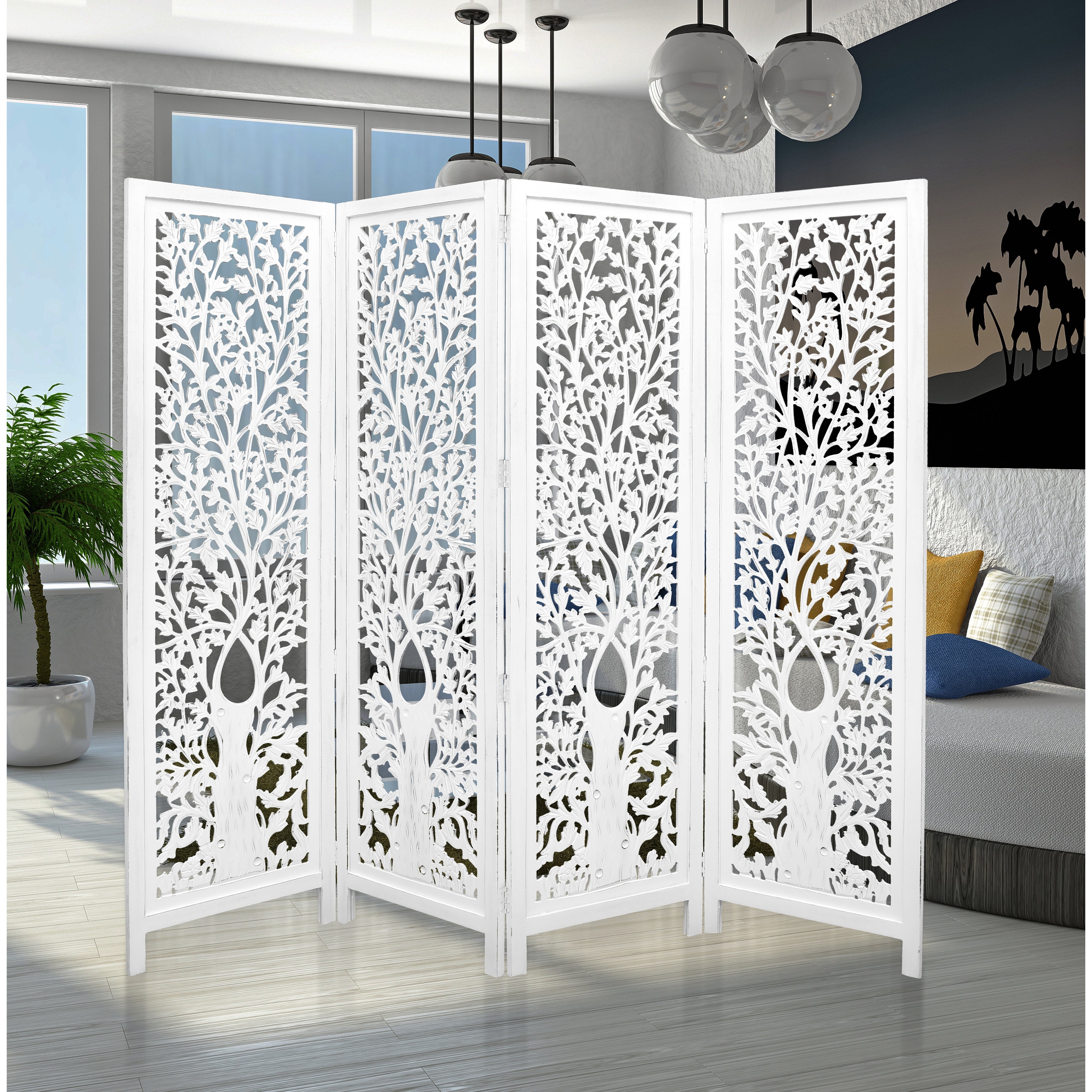 Life Dig 4 Panel Room Divider Screen Privacy Shoji Timber Wood Stand - White