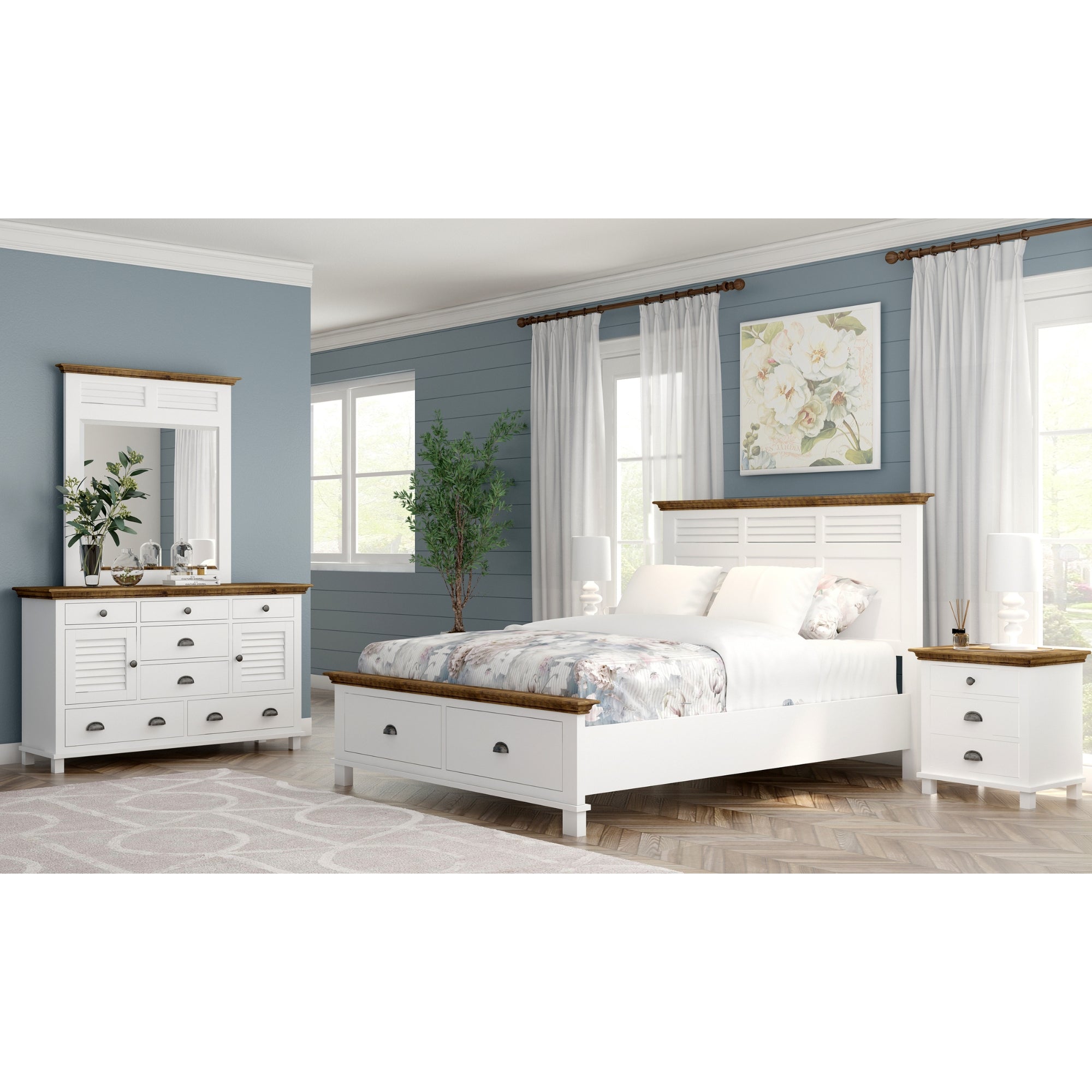 Virginia 4pc Queen Bed Suite Bedside Dresser Bedroom Furniture Package - White