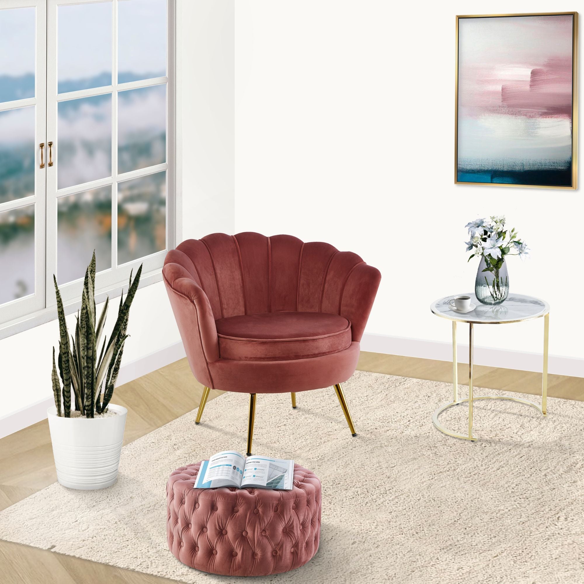 Bloomer Velvet Fabric Accent Sofa Love Chair - Rose Pink