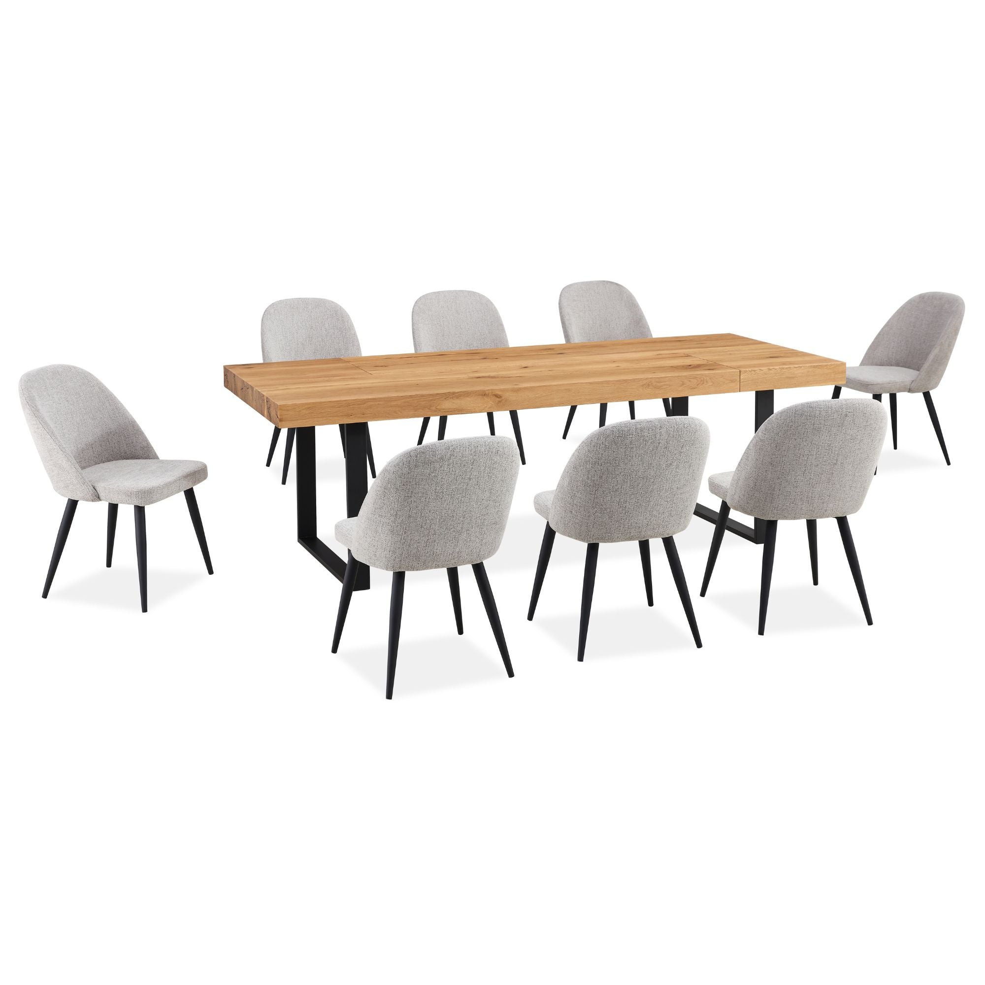 Ethan Dining Table 240cm Veneer Solid Oak Top Metal Leg - Natural