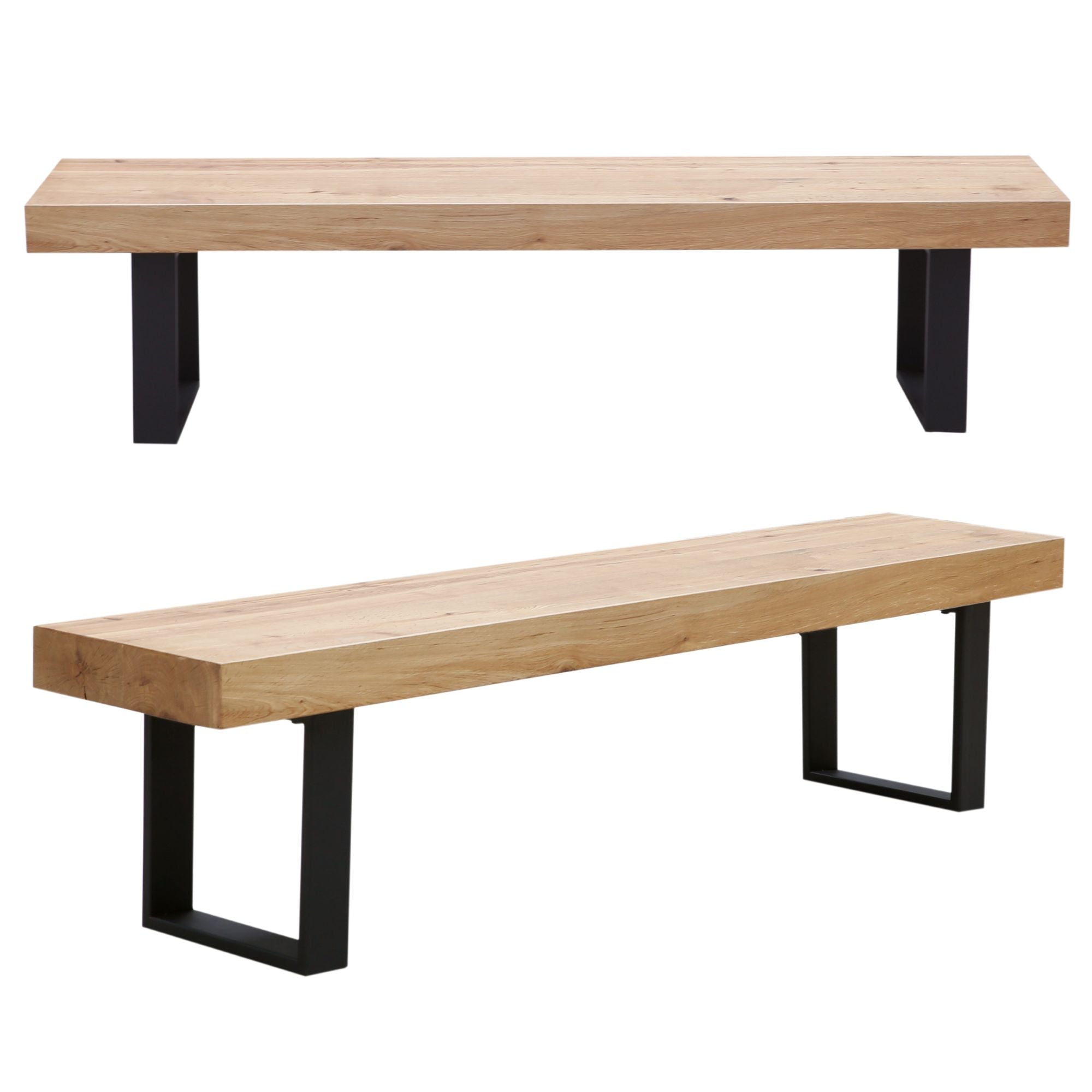 Ethan Set of 2 190cm Dining Bench Seat Veneer Solid Oak Top Metal Leg - Natural