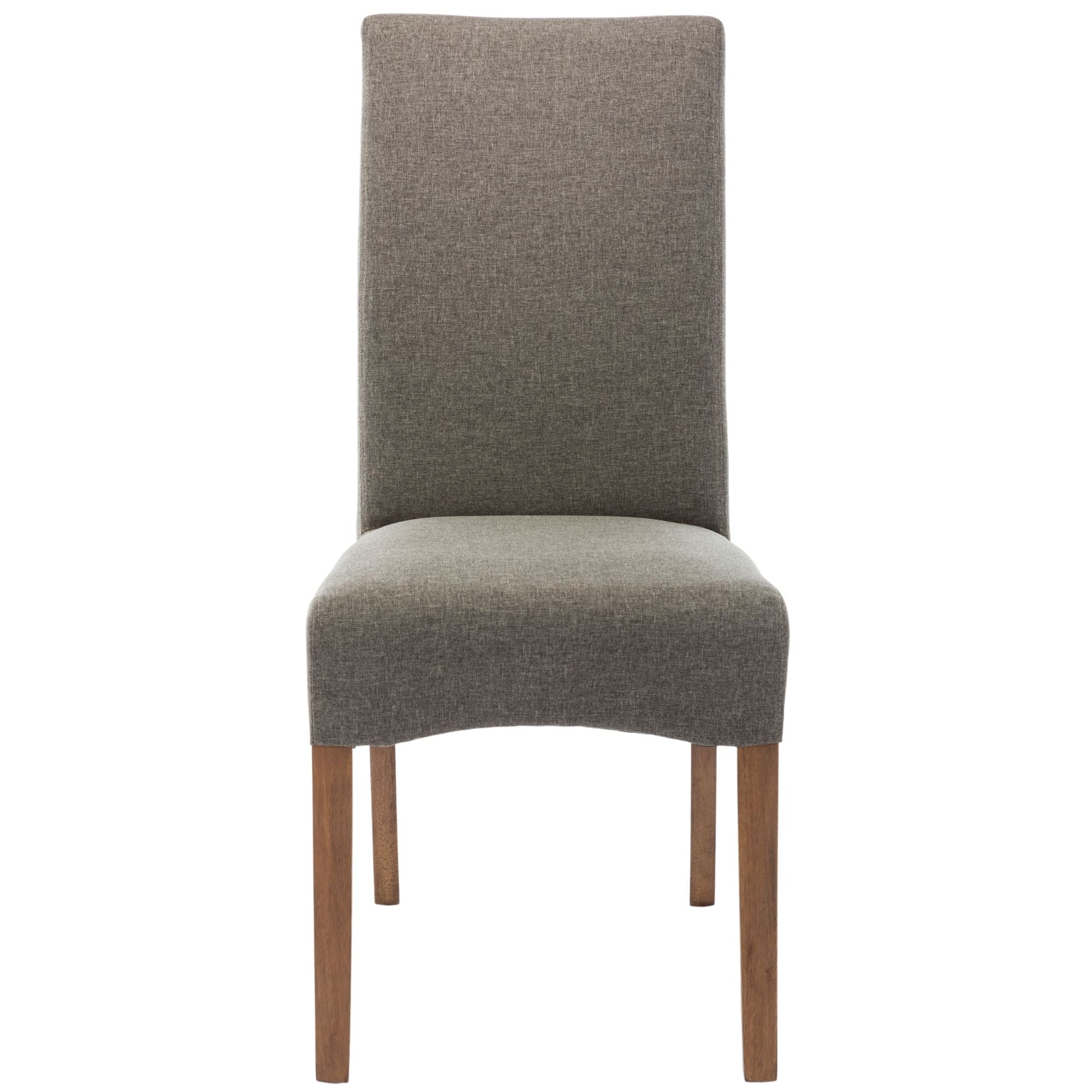 Aksa Fabric Upholstered Dining Chair Set of 2 Solid Pine Wood Furniture - Grey