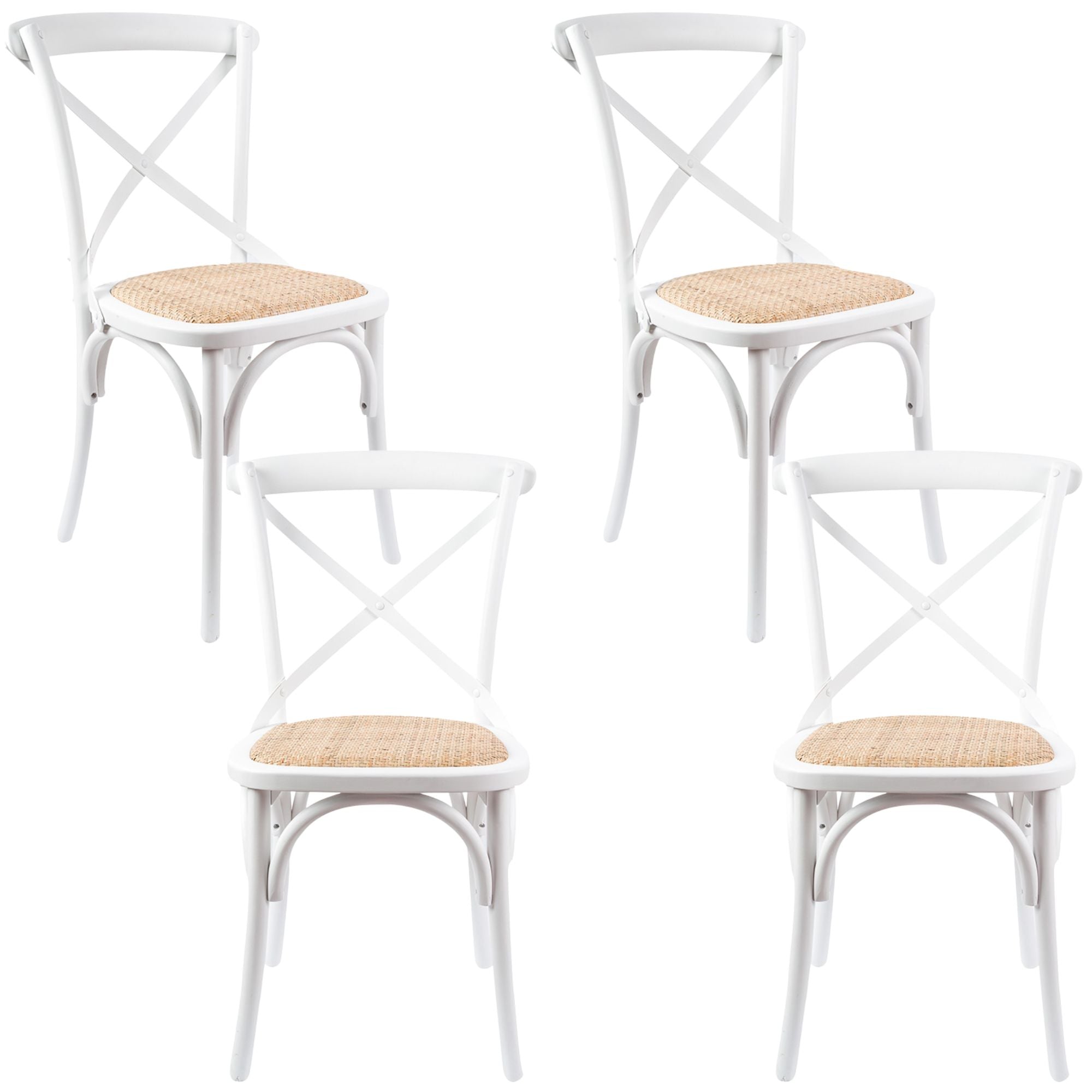 Aster Crossback Dining Chair Set of 4 Solid Birch Timber Wood Ratan Seat - White