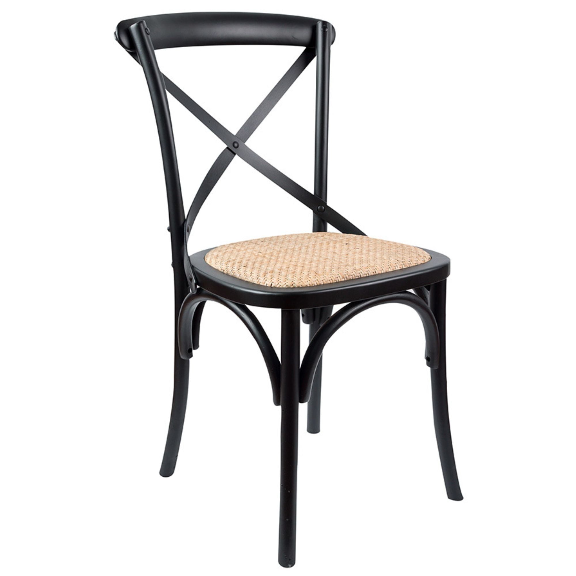 Aster Crossback Dining Chair Set of 6 Solid Birch Timber Wood Ratan Seat - Black