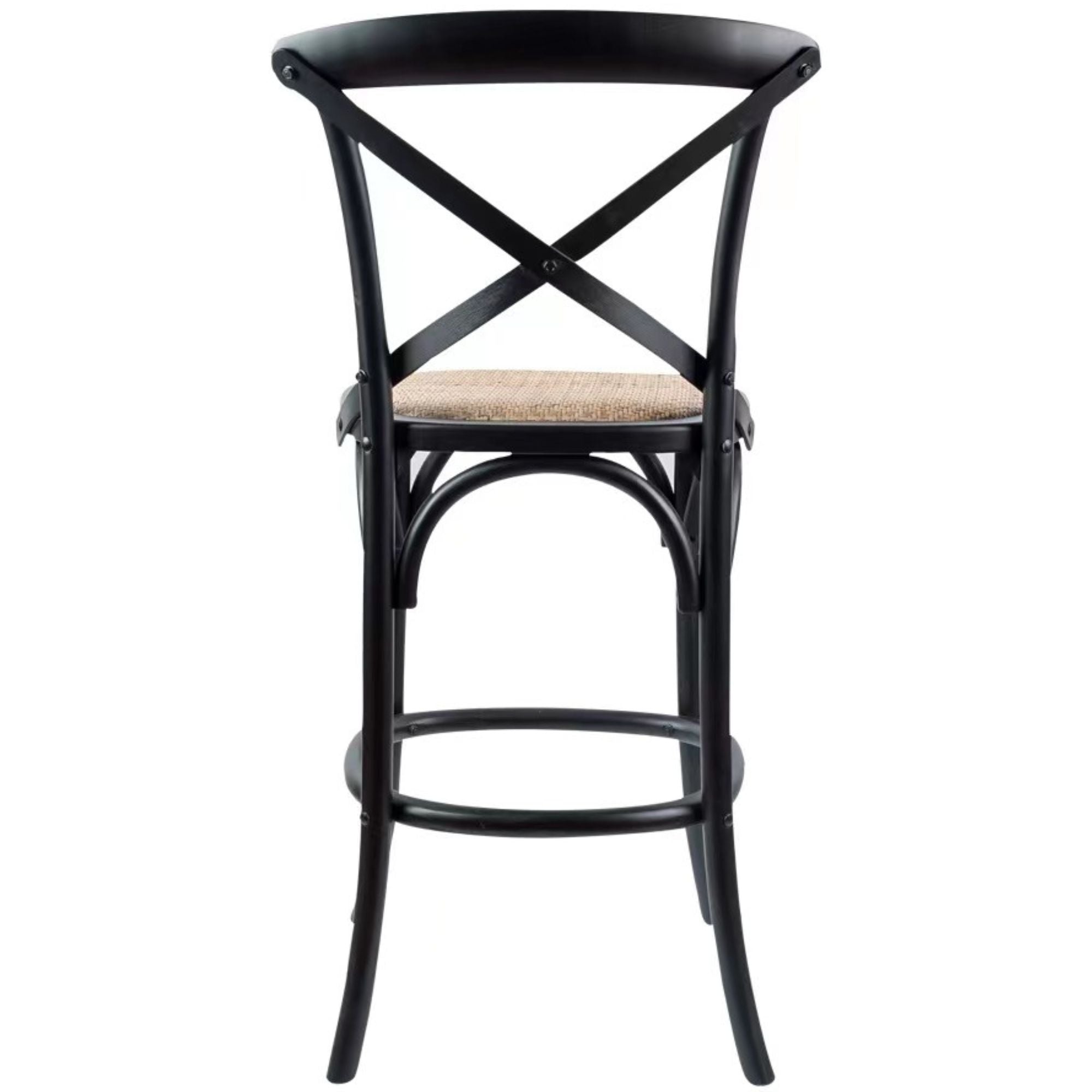 Aster 3pc Crossback Bar Stools Dining Chair Solid Birch Timber Rattan Seat Black