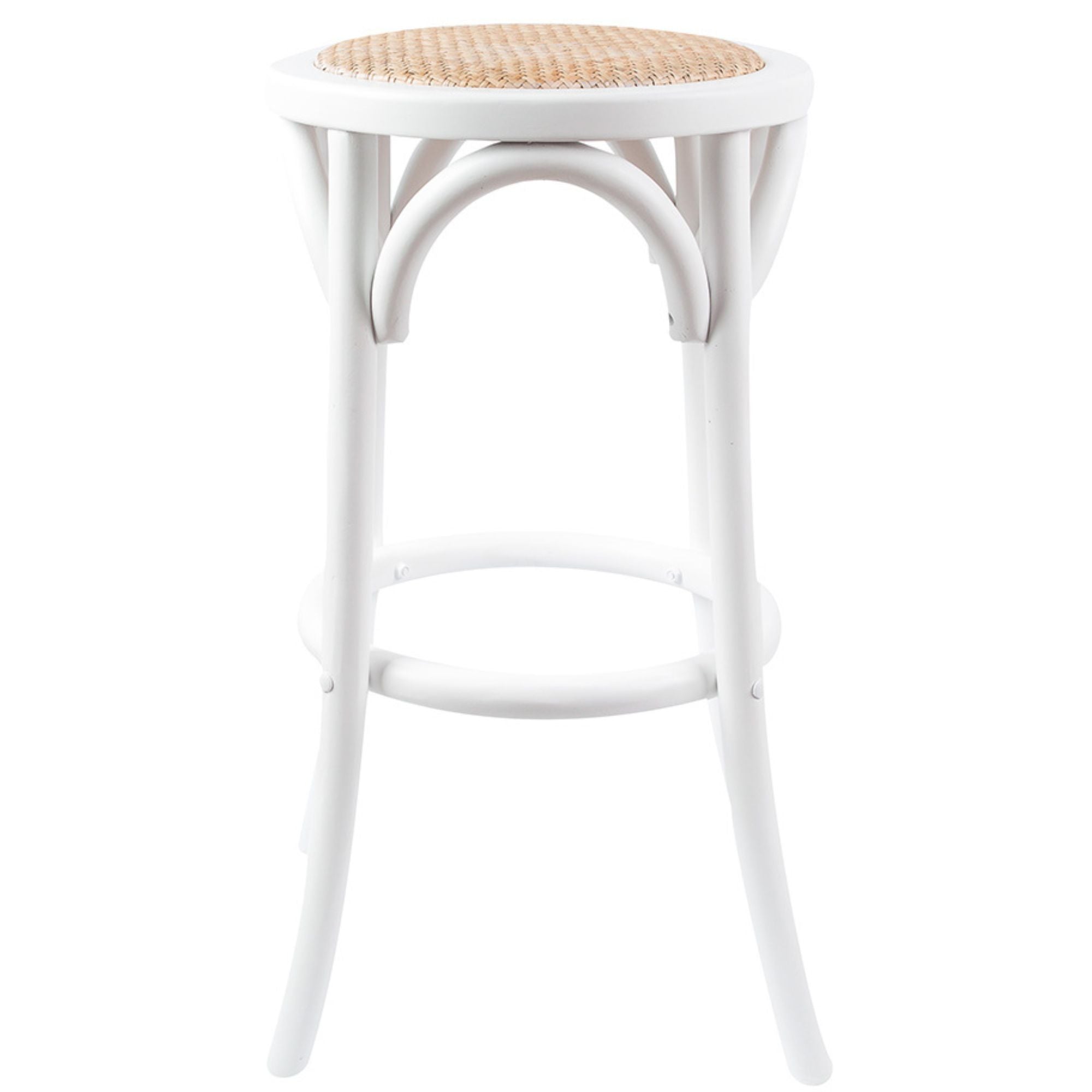 Aster 4pc Round Bar Stools Dining Stool Chair Solid Birch Wood Rattan Seat White