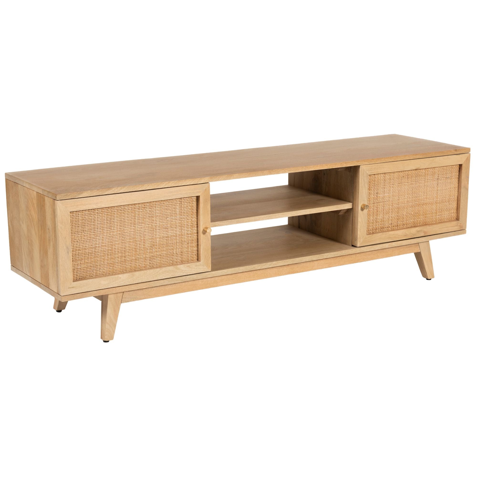 Olearia  ETU Entertainment TV Unit 150cm Solid Mango Wood Rattan 2 Door Natural