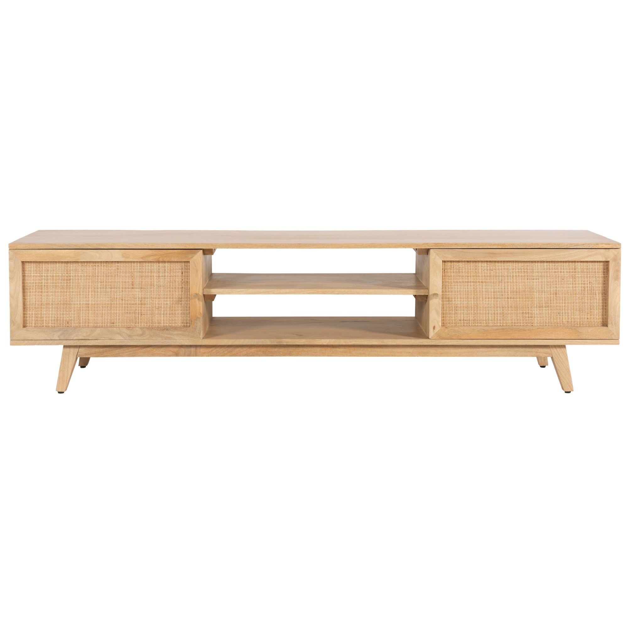 Olearia  ETU Entertainment TV Unit 175cm Solid Mango Wood Rattan 2 Door Natural