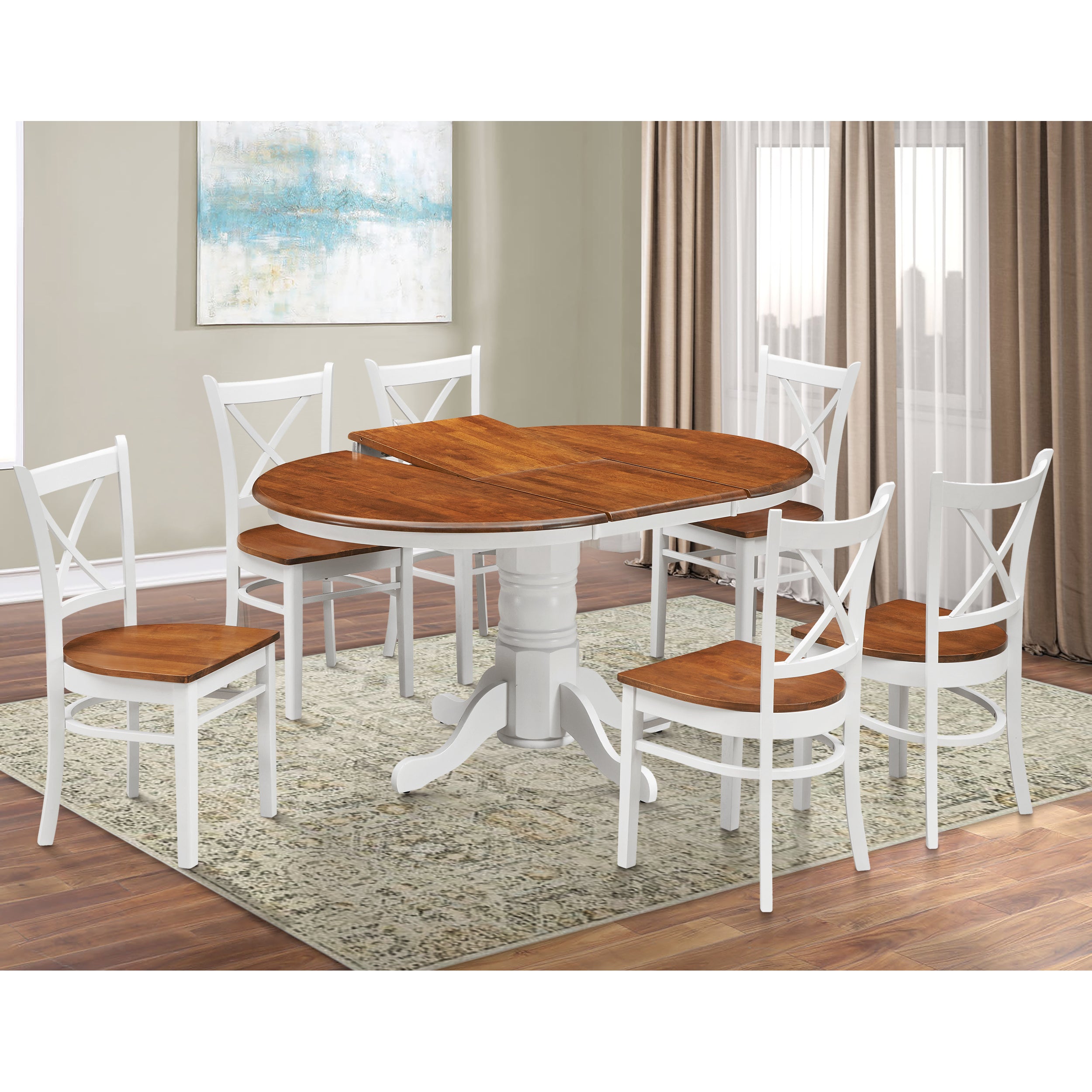 Lupin Dining Chair Set of 6 Crossback Solid Rubber Wood Furniture - White Oak