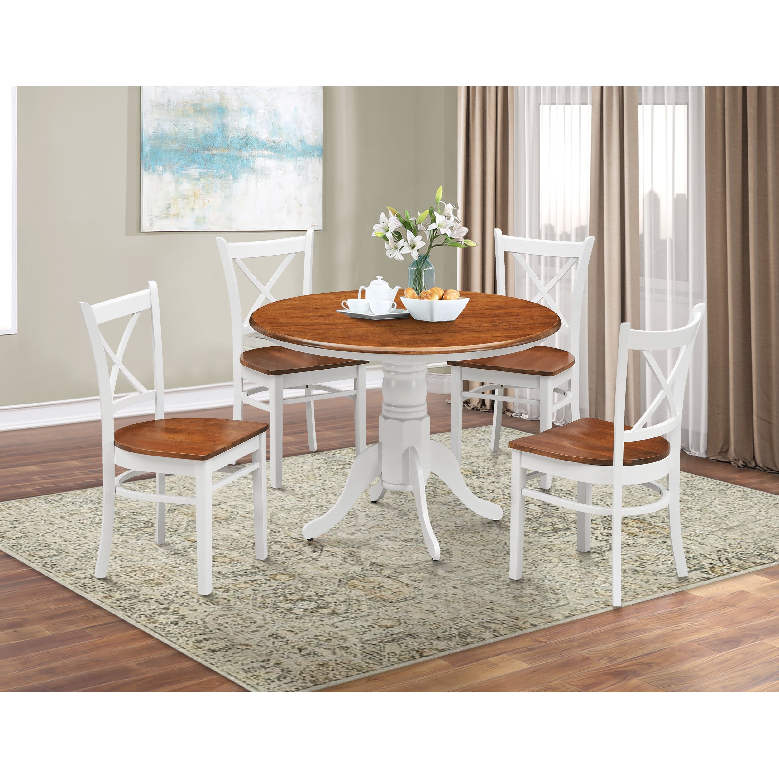 Lupin Dining Chair Set of 6 Crossback Solid Rubber Wood Furniture - White Oak