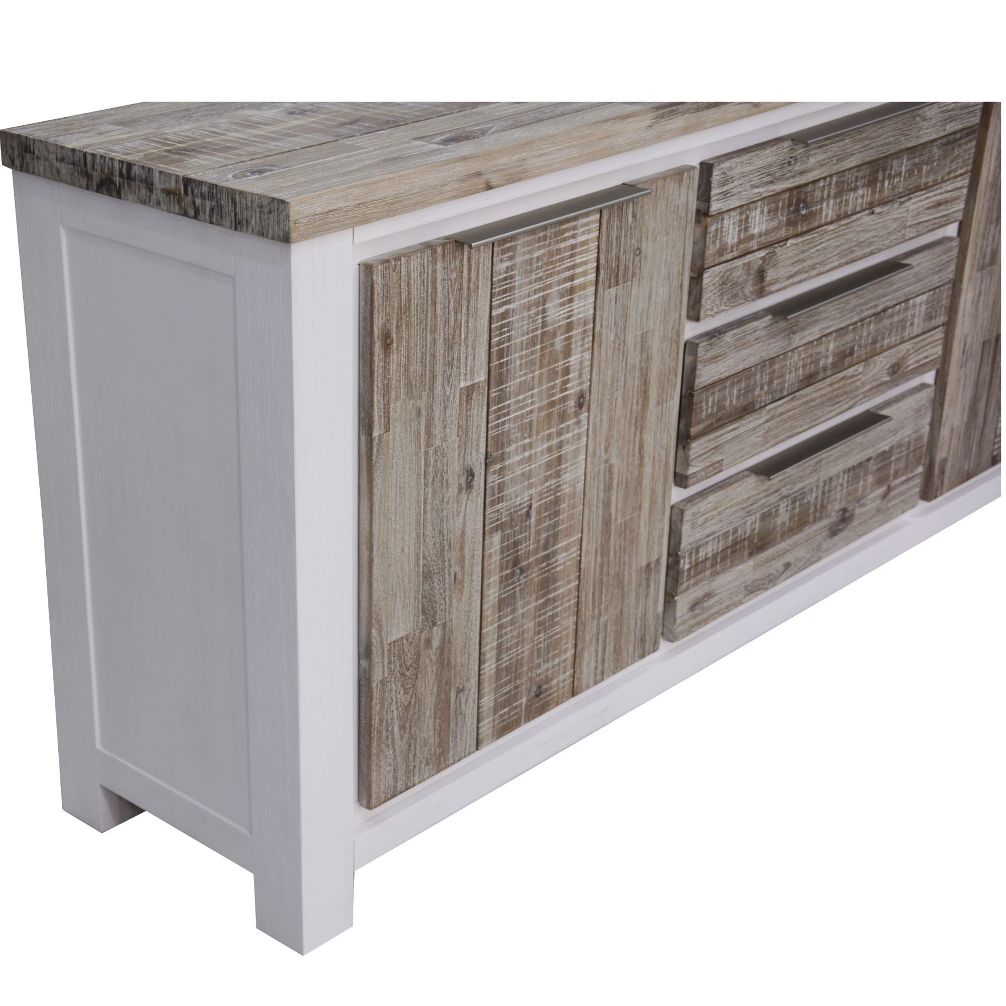 Plumeria Buffet Table 200cm 2 Door 3 Drawer Solid Acacia Timber - White Brush