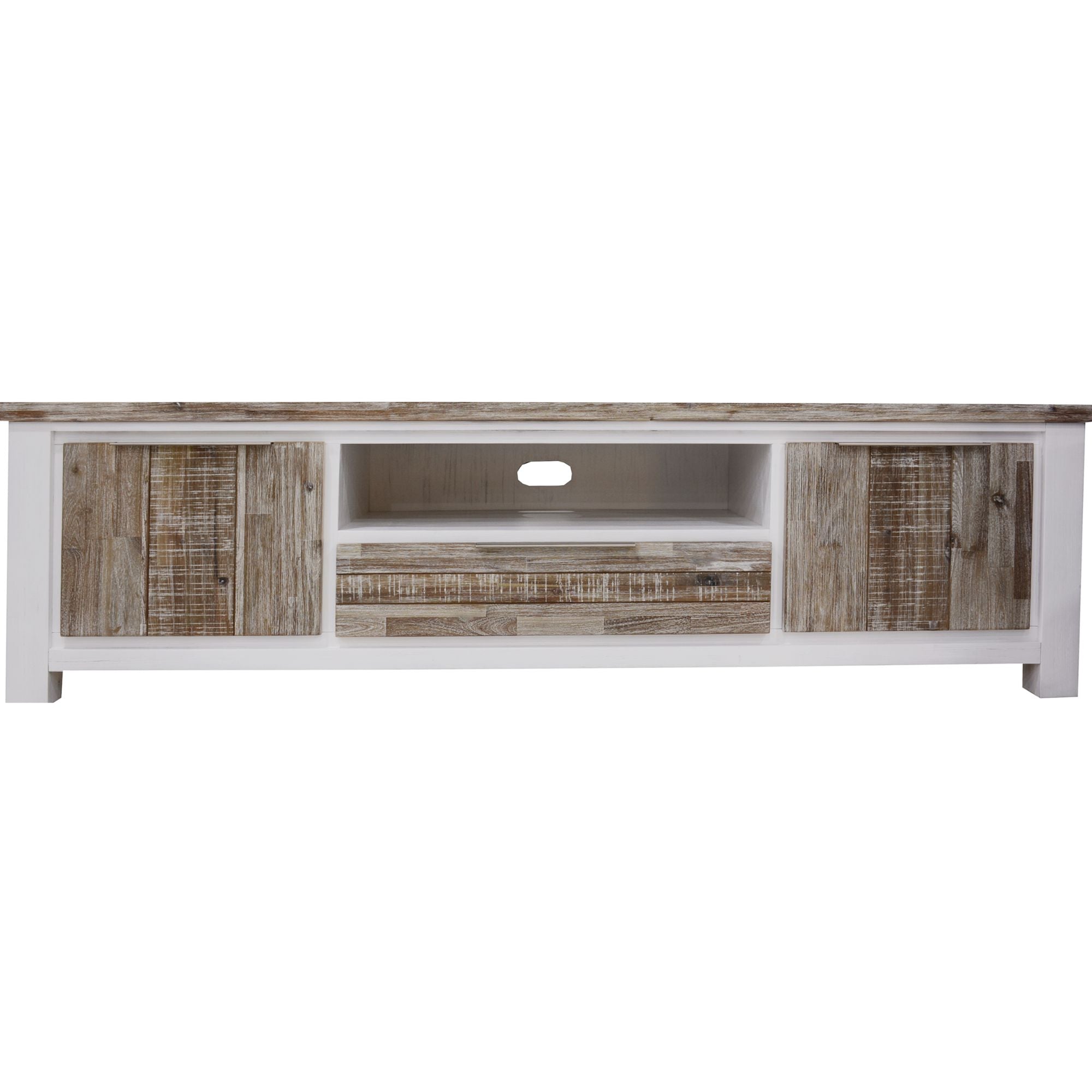 Plumeria ETU Entertainment TV Unit 210cm 2 Door Solid Acacia Timber -White Brush