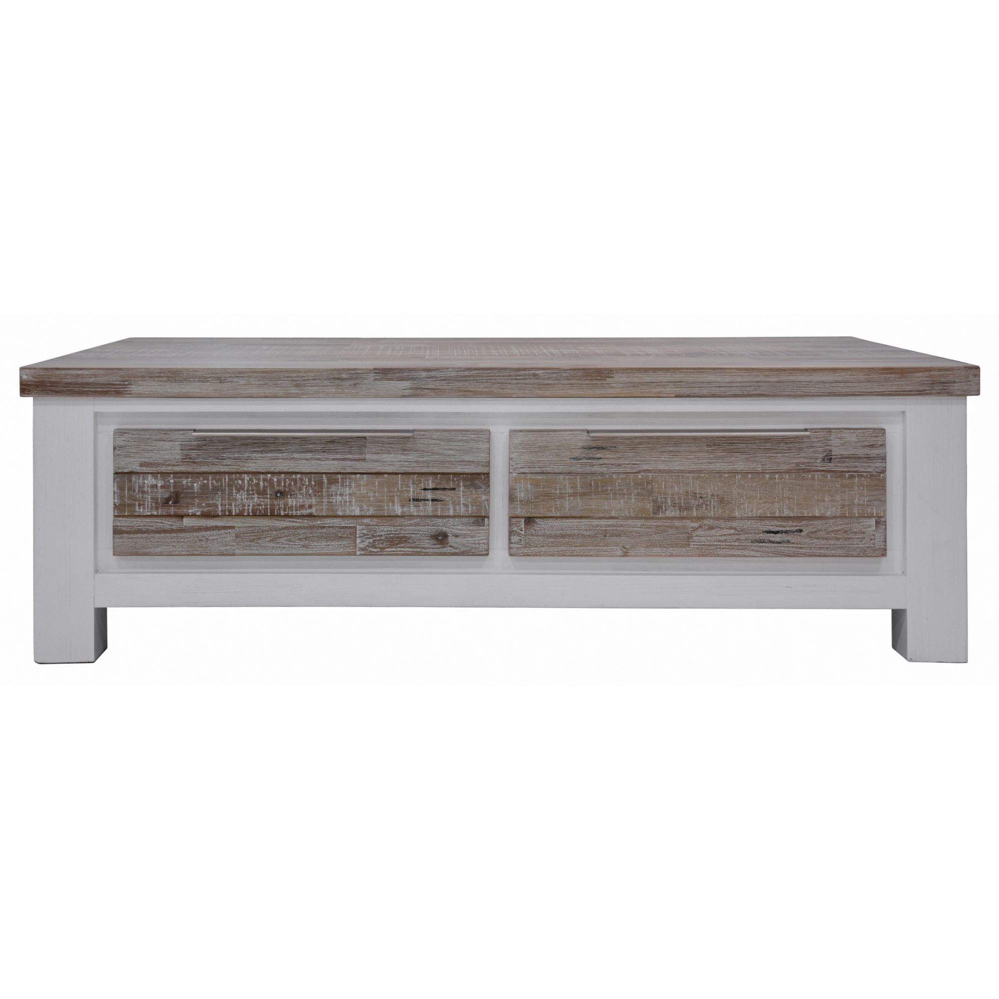 Plumeria Coffee Table 130cm 2 Drawer Solid Acacia Timber Wood - White Brush