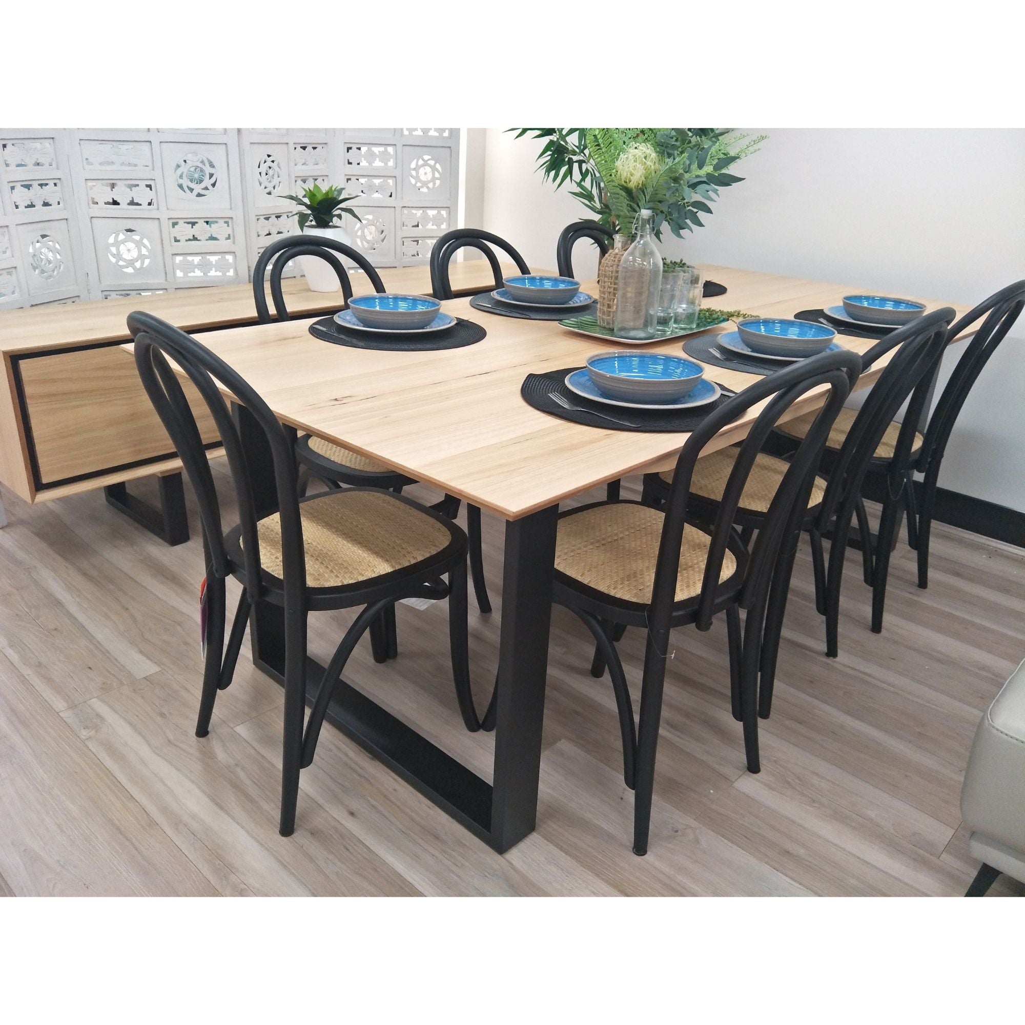 Aconite 7pc 180cm Dining Table Set 6 Arched Back Chair Solid Messmate Timber