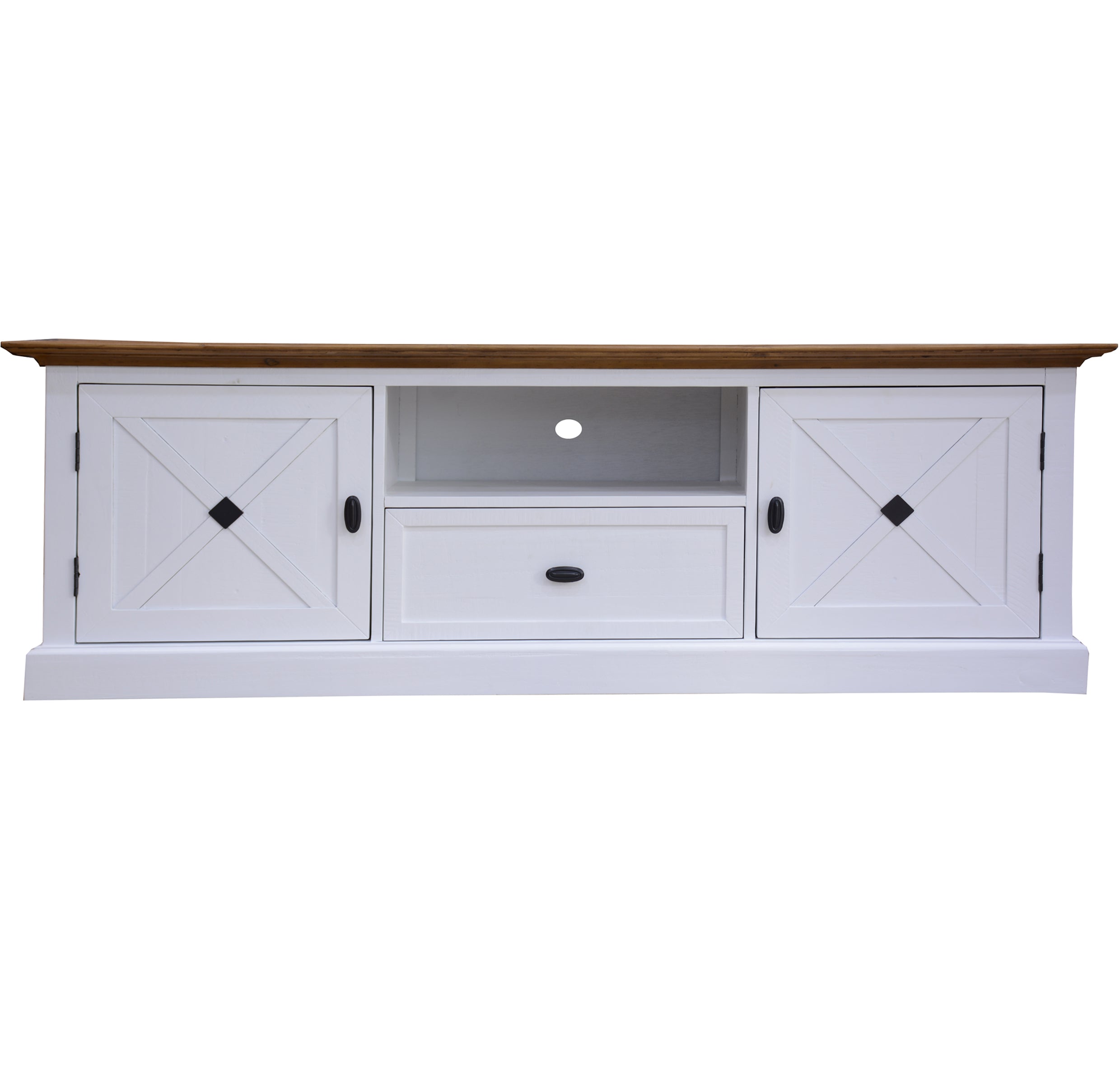 Beechworth ETU Entertainment TV Unit 180cm Solid Pine Wood Hampton Style - Grey