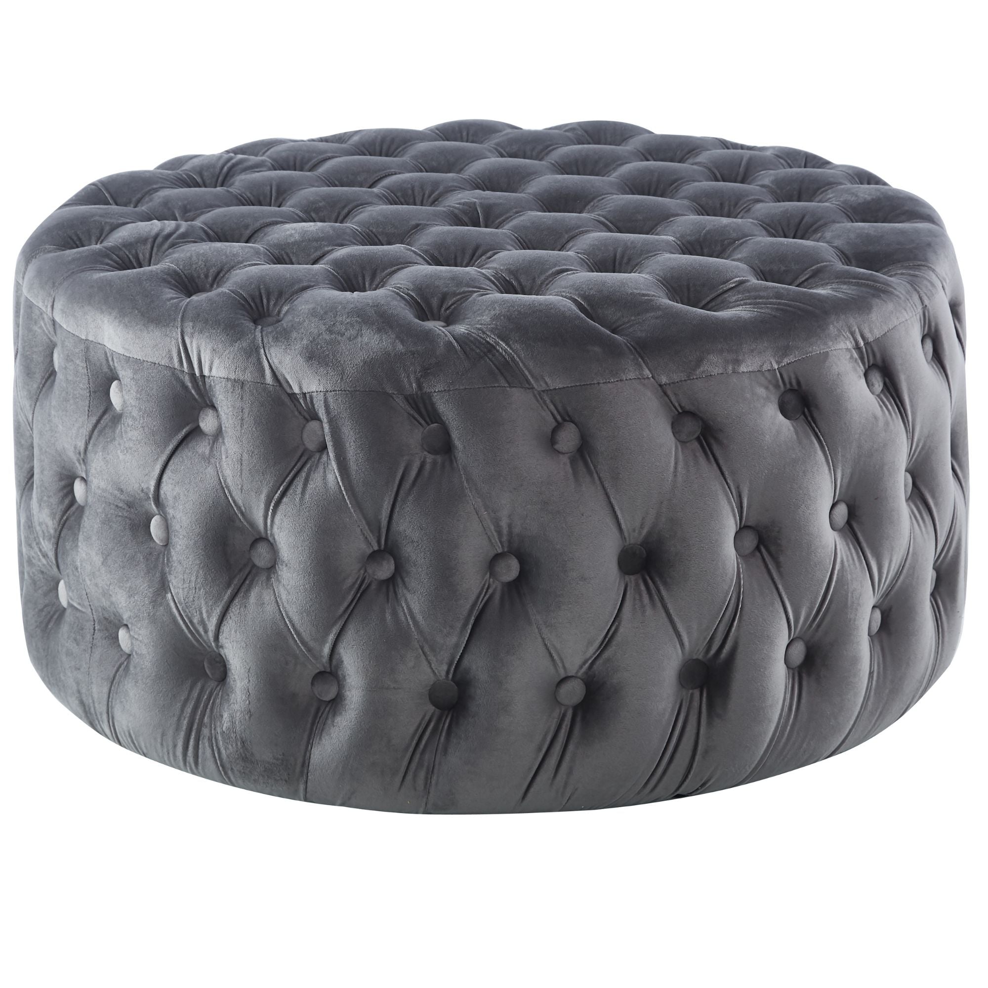 Cosmos Tufted Velvet Fabric Round Ottoman Footstools - Grey