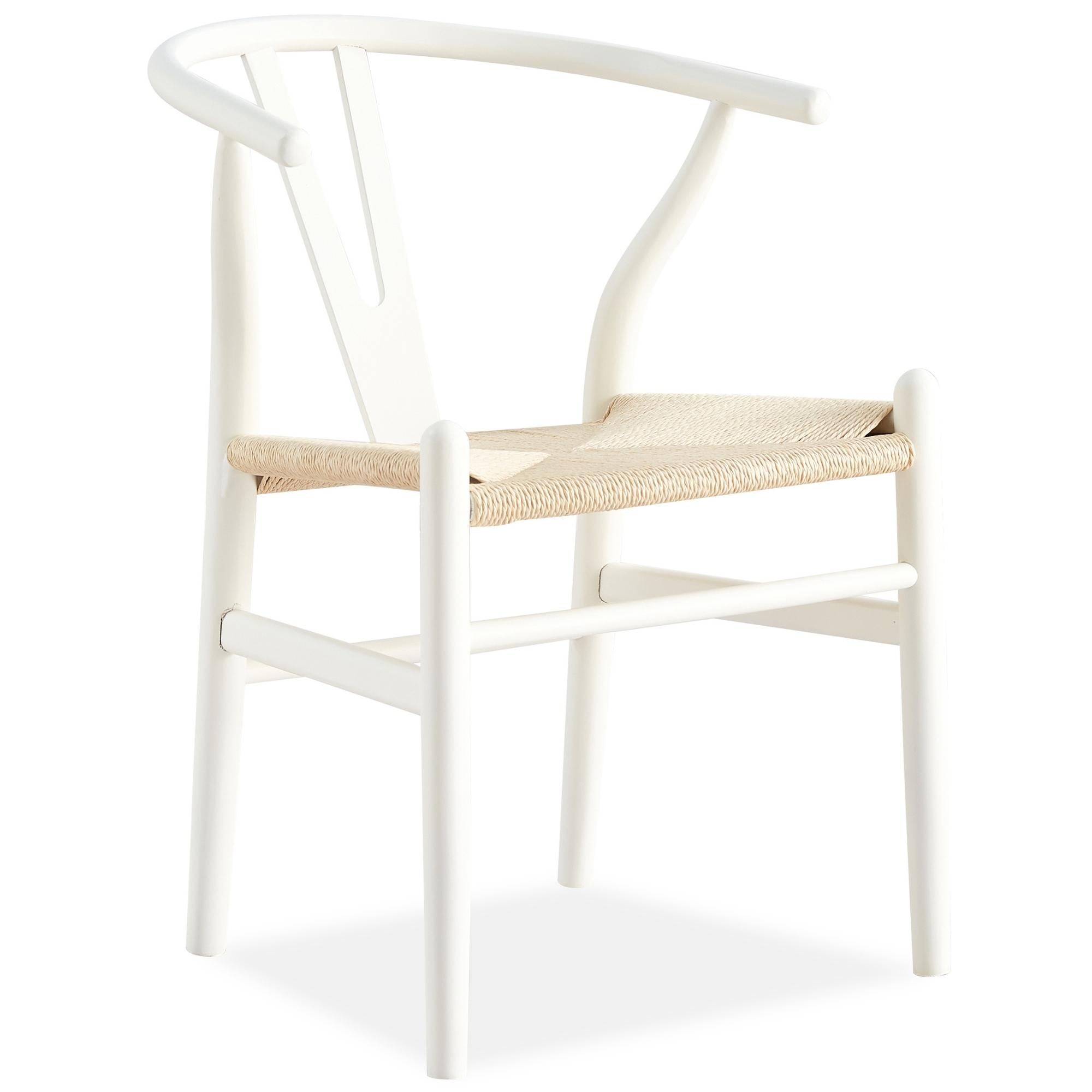 Anemone  Set of 6 Wishbone Dining Chair Beech Timber Replica Hans Wenger - White