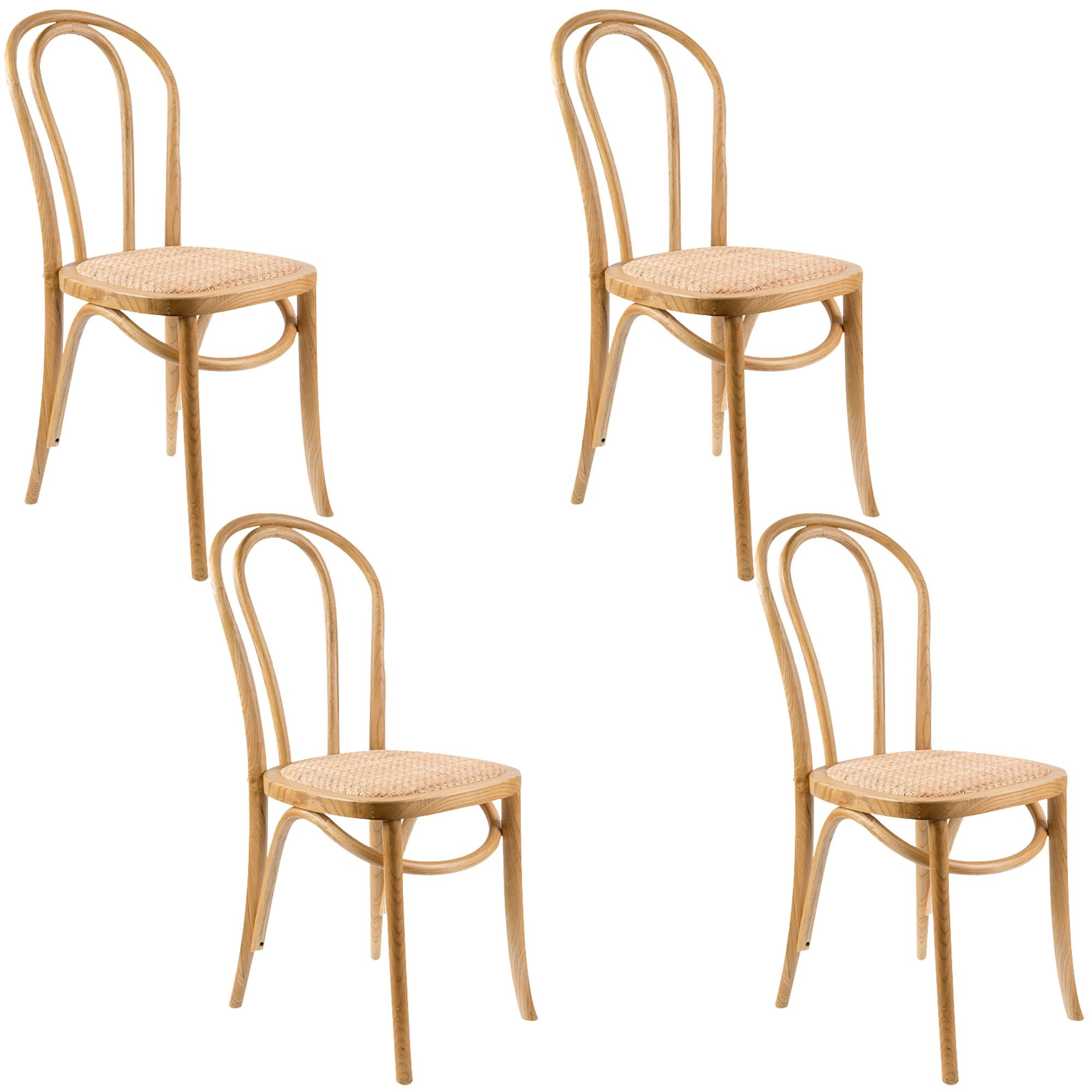 Azalea Arched Back Dining Chair Set of 4 Solid Elm Timber Wood Rattan Seat - Oak