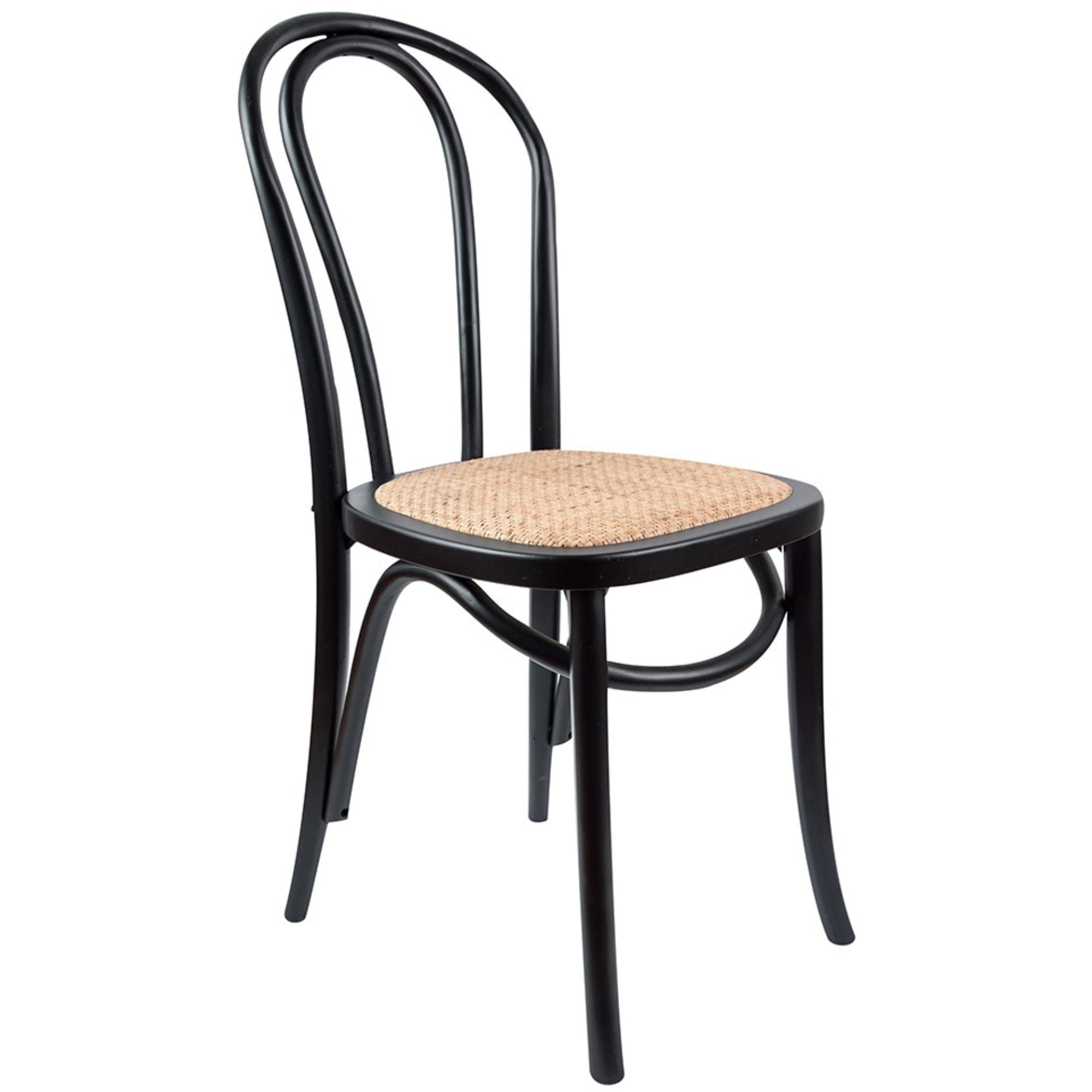 Azalea Arched Back Dining Chair 4 Set Solid Elm Timber Wood Rattan Seat - Black