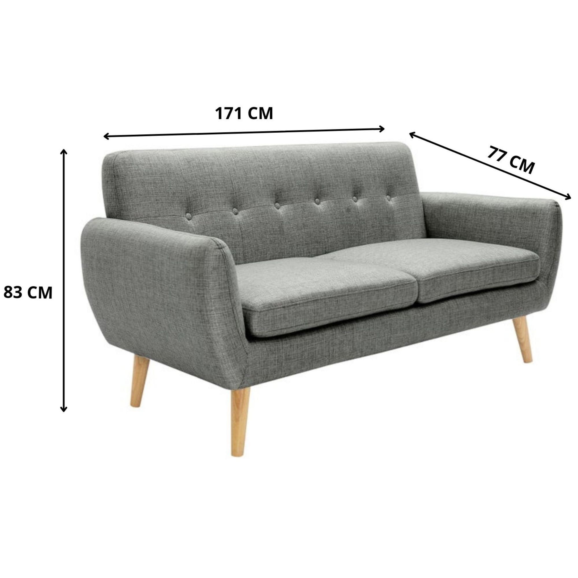 Dane 3 Seater Fabric Upholstered Sofa Lounge Couch - Mid Grey