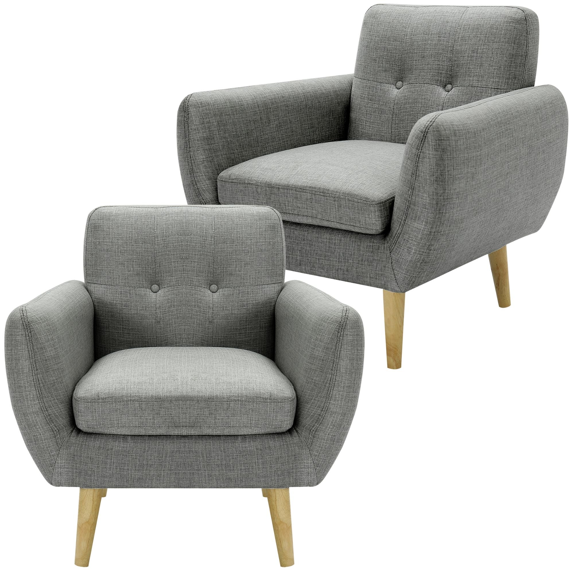 Dane Single Seater Fabric Upholstered Sofa Armchair Set of 2 - Mid Grey