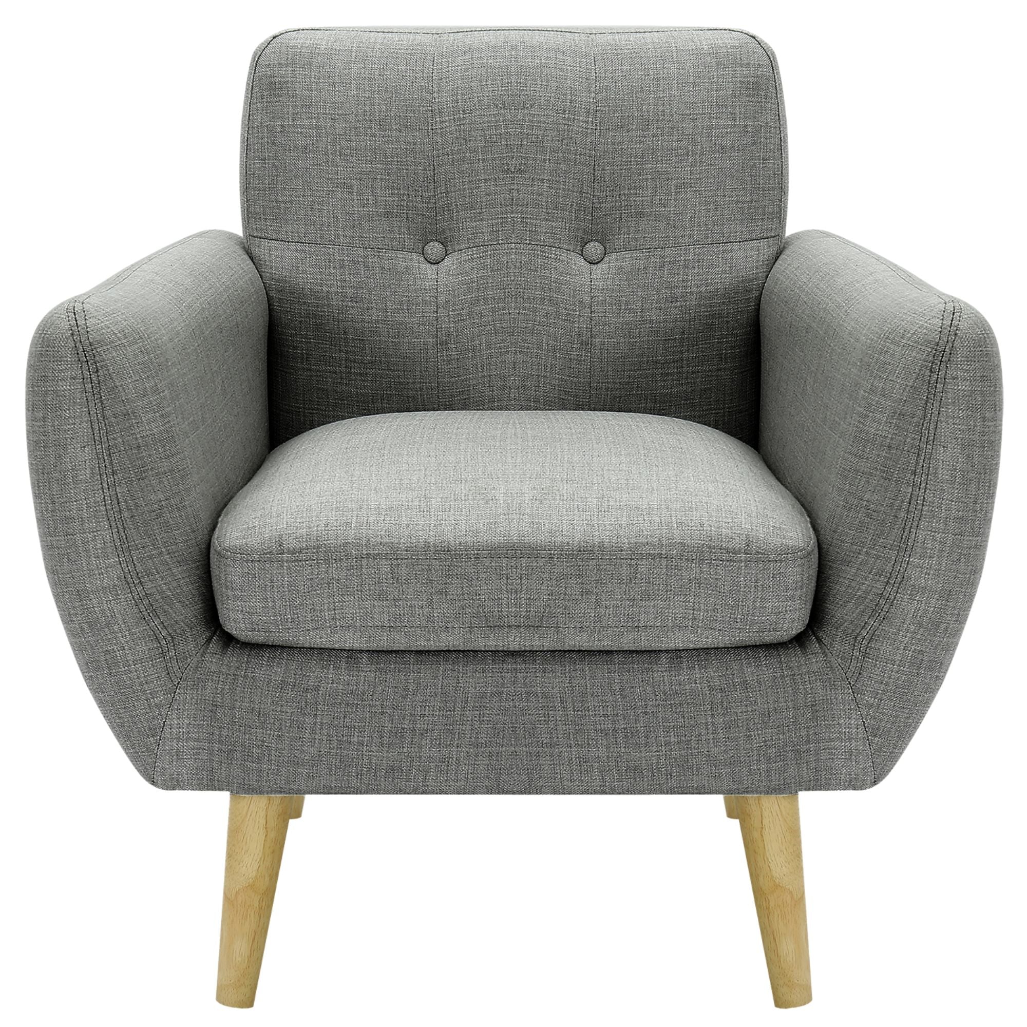 Dane Single Seater Fabric Upholstered Sofa Armchair Lounge Couch - Mid Grey