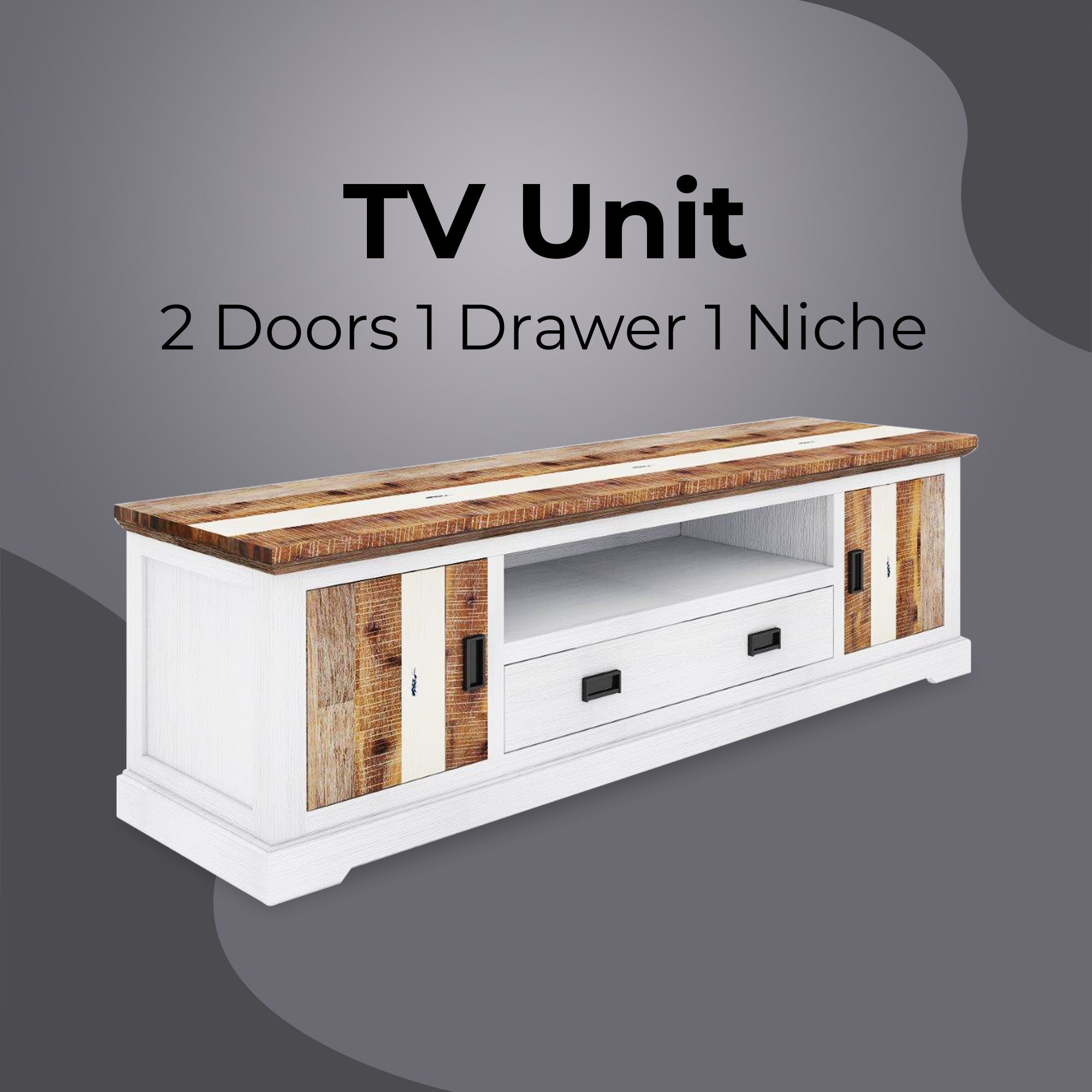 Orville ETU Entertainment TV Unit 214cm 2 Door Solid Acacia Timber - Multi Color