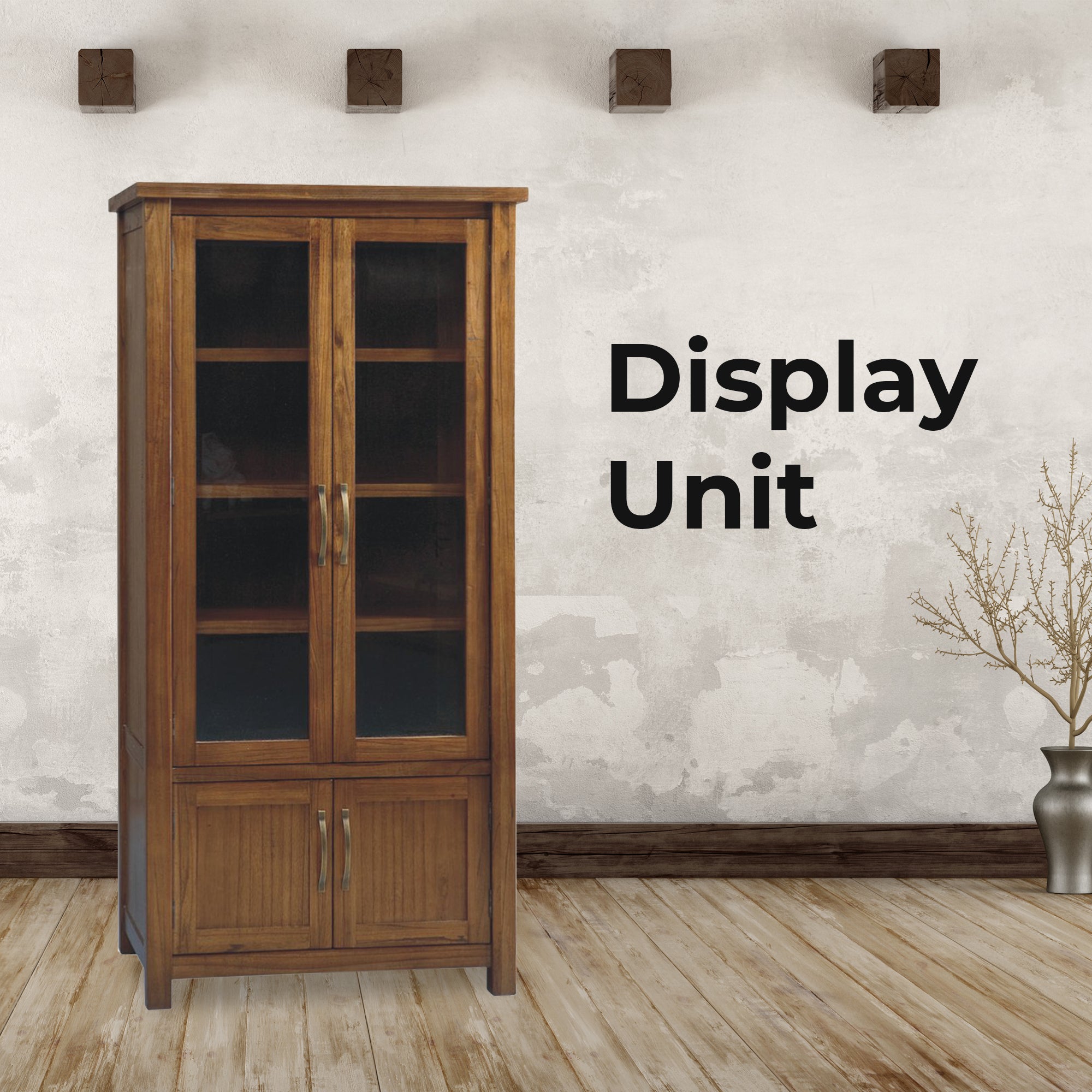 Birdsville Display Unit Glass Door Bookcase Solid Mt Ash Timber Wood - Brown