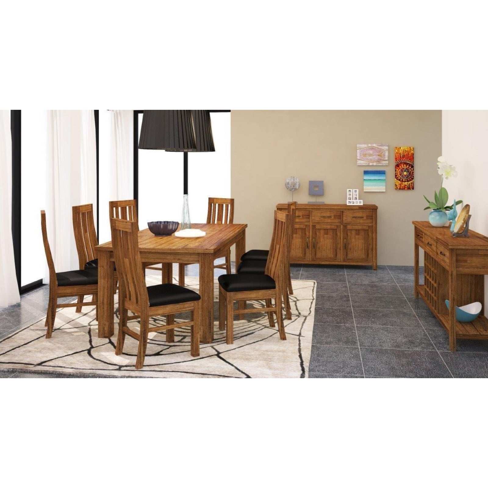 Birdsville 9pc Dining Set 225cm Table 8 PU Seat Chair Solid Mt Ash Wood - Brown