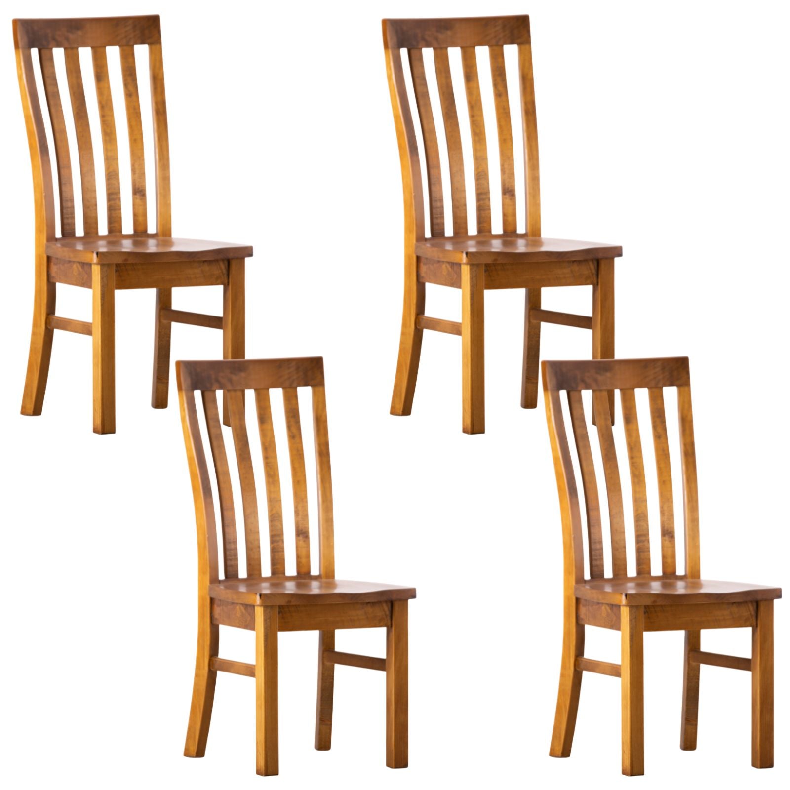 Teasel Dining Chair Set of 4 Solid Pine Timber Wood Seat - Rustic Oak