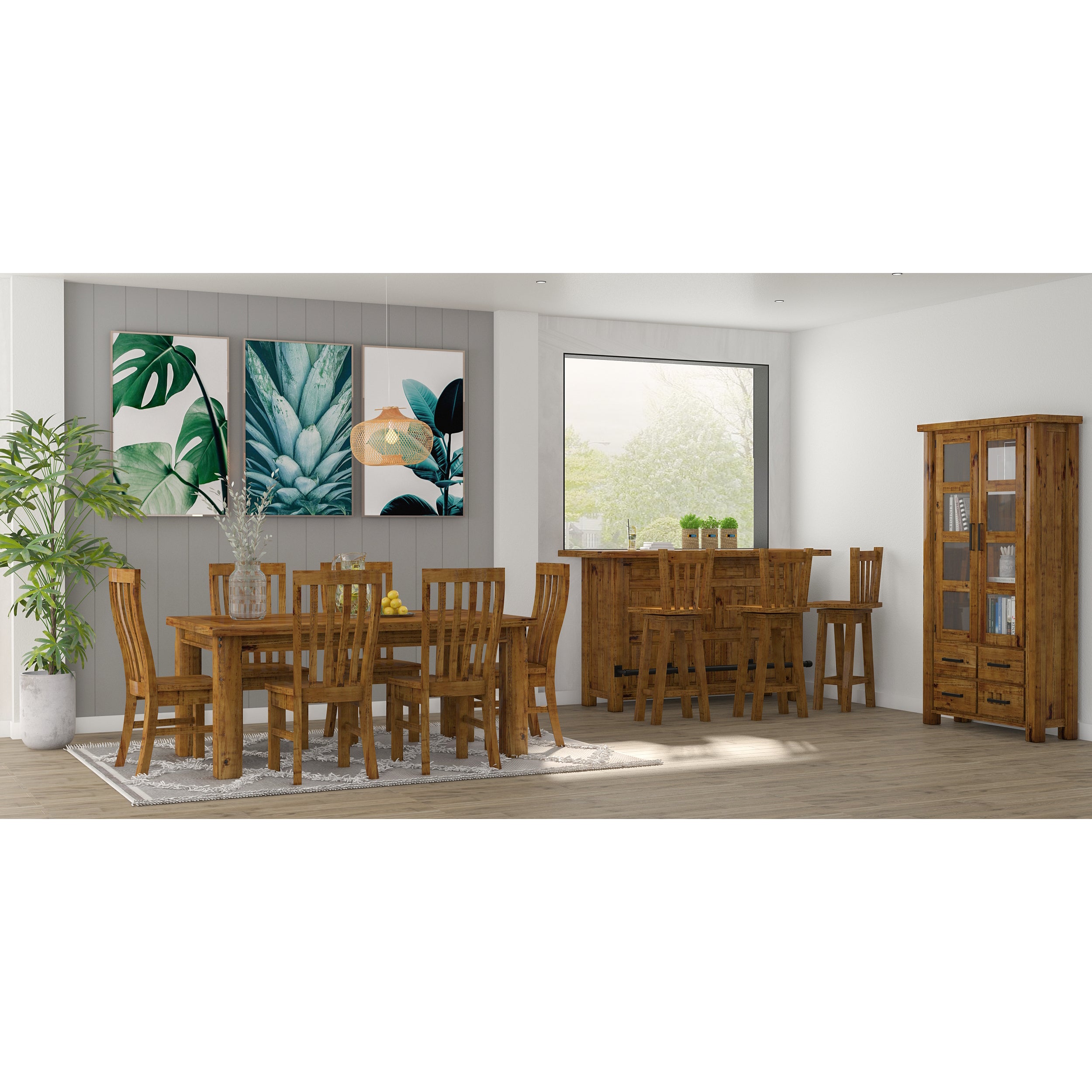 Teasel Dining Chair Set of 6 Solid Pine Timber Wood Seat - Rustic Oak