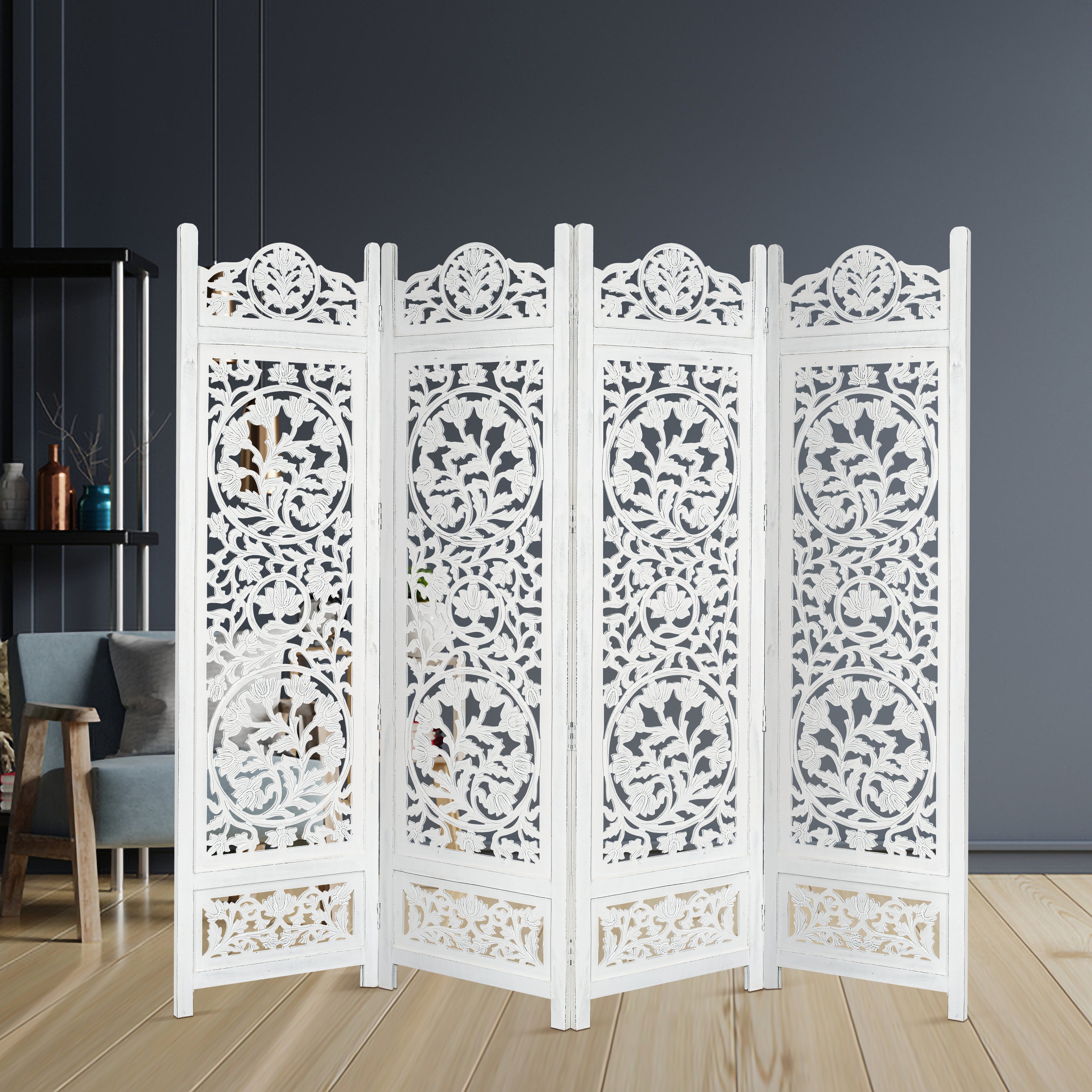 Koch 4 Panel Room Divider Screen Privacy Shoji Timber Wood Stand - White