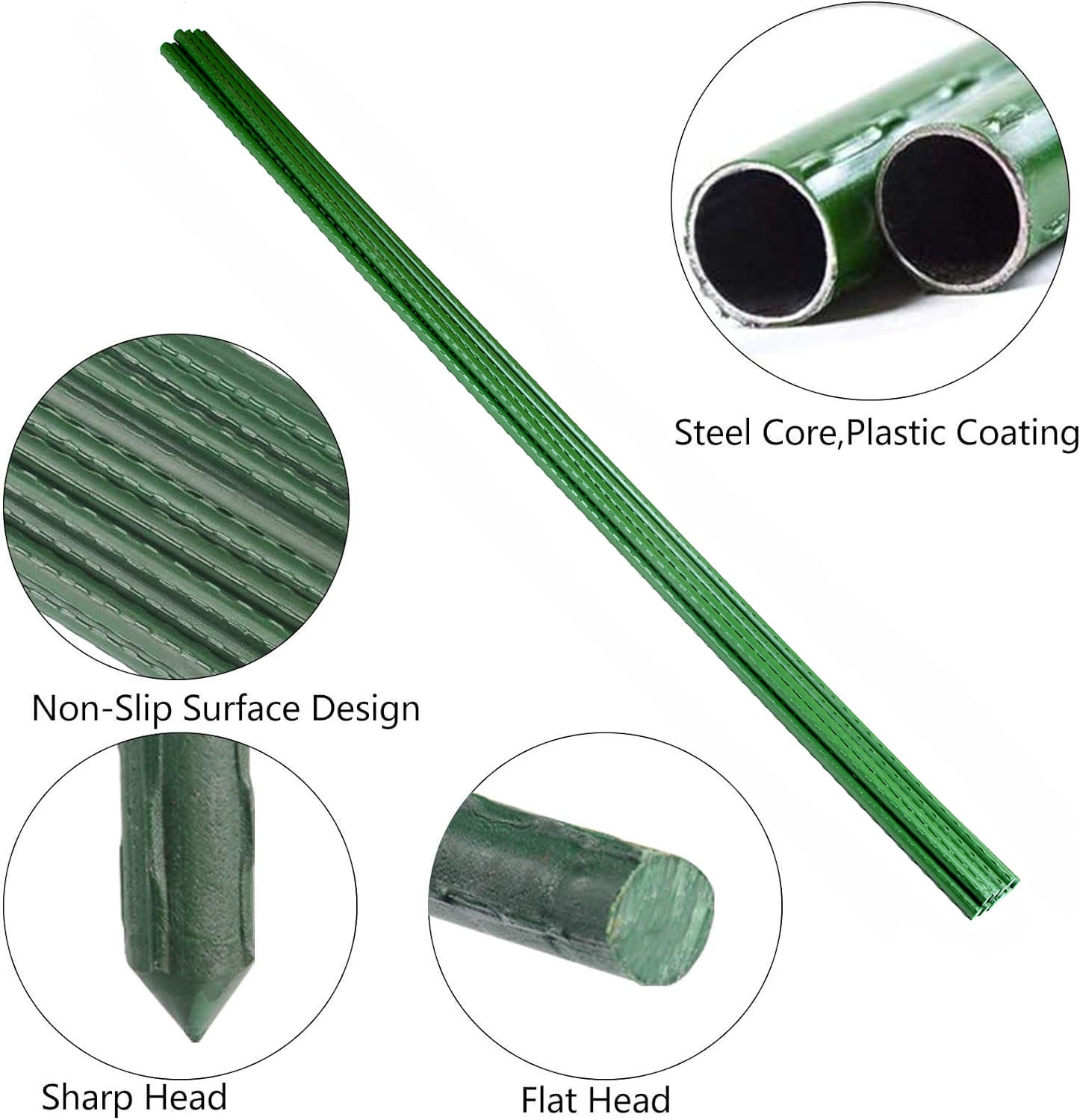 10x 11mm Garden Plant Stakes 180cm Steel Plant Stick Support Stakes Growing Climbing Plants